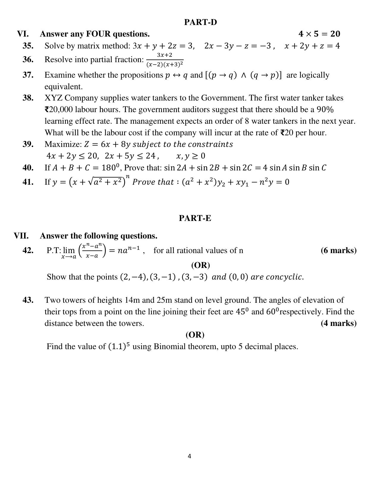 Karnataka II PUC Basic Mathematics Model Question Paper II 2025 - Page 4