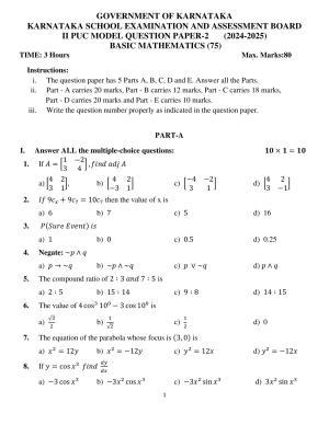 Karnataka II PUC Basic Mathematics Model Question Paper II 2025
