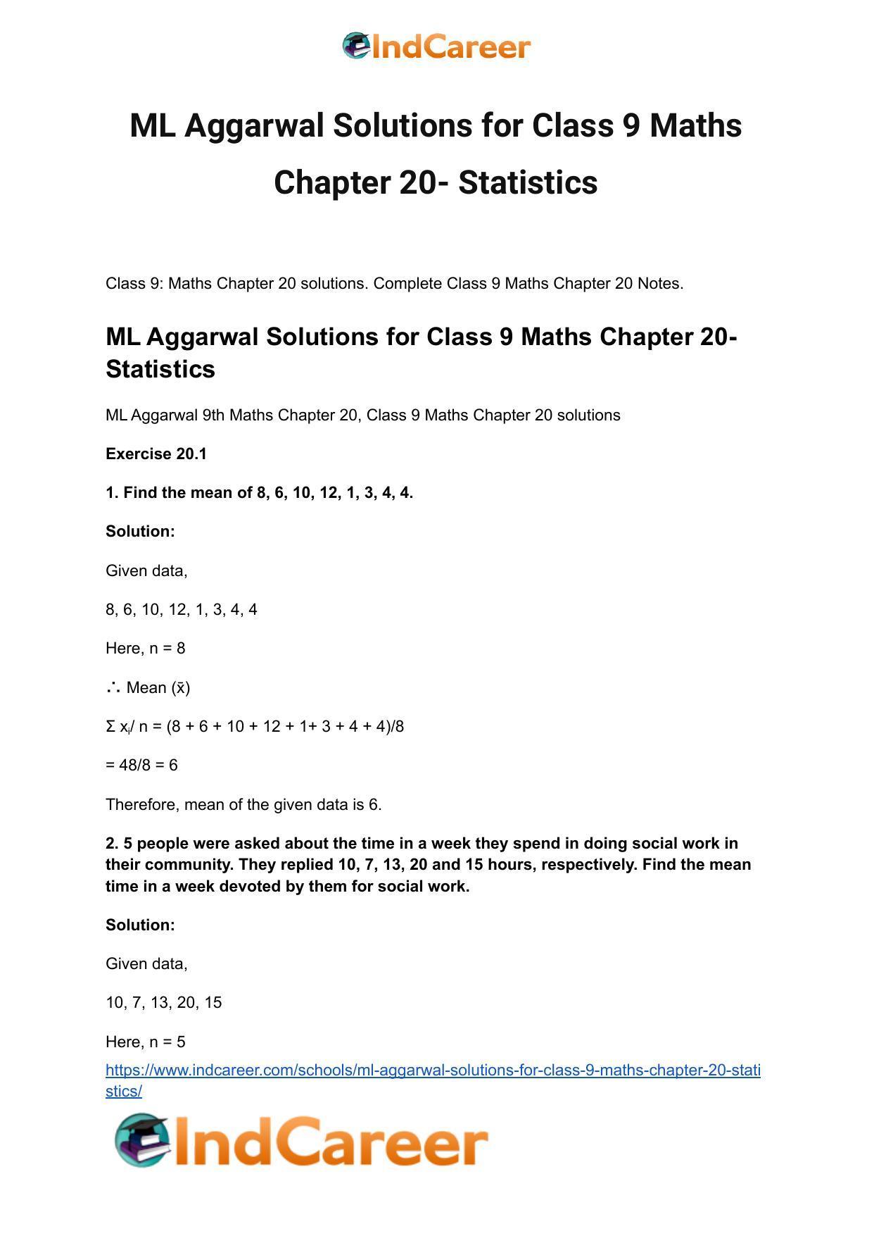 ML Aggarwal Solutions for Class 9 Maths Chapter 20- Statistics - Page 2