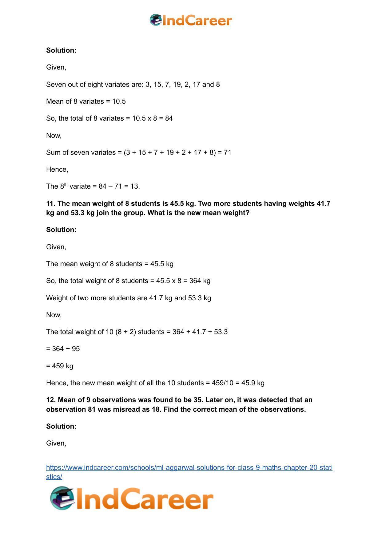 ML Aggarwal Solutions for Class 9 Maths Chapter 20- Statistics - Page 7
