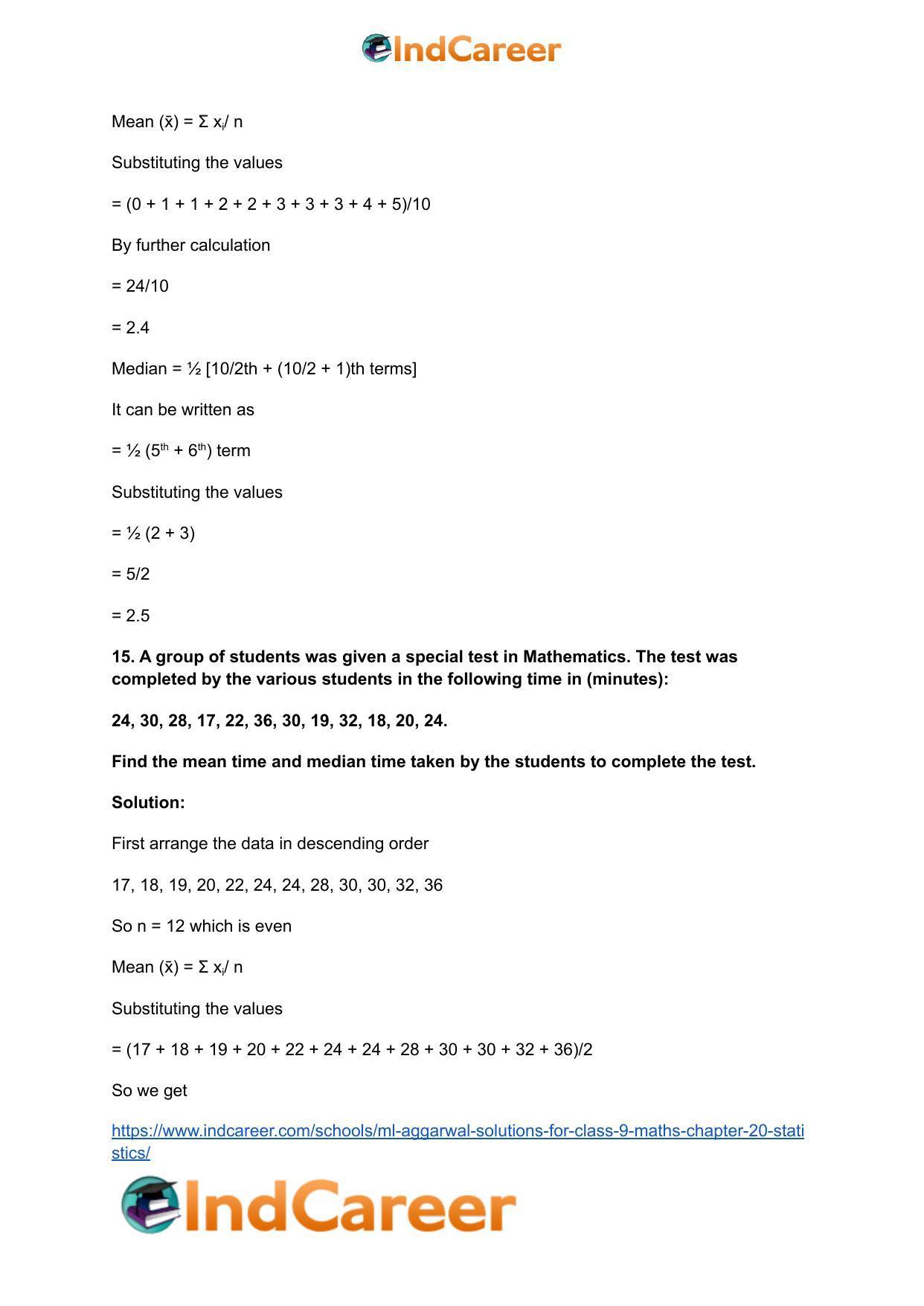 ML Aggarwal Solutions for Class 9 Maths Chapter 20- Statistics - Page 9