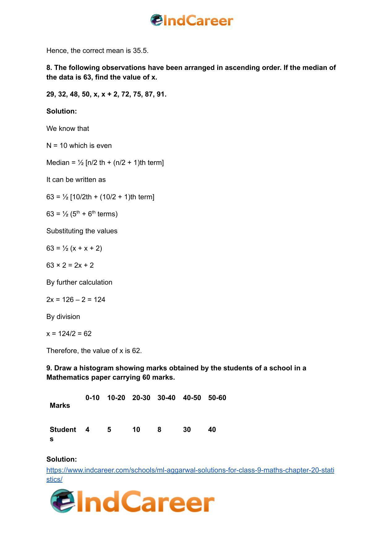 ML Aggarwal Solutions for Class 9 Maths Chapter 20- Statistics - Page 50