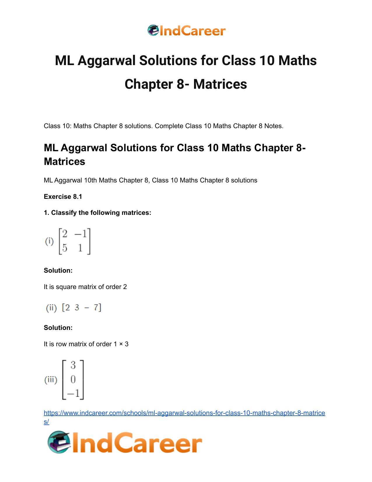 ML Aggarwal Solutions for Class 10 Maths Chapter 8- Matrices - Page 2