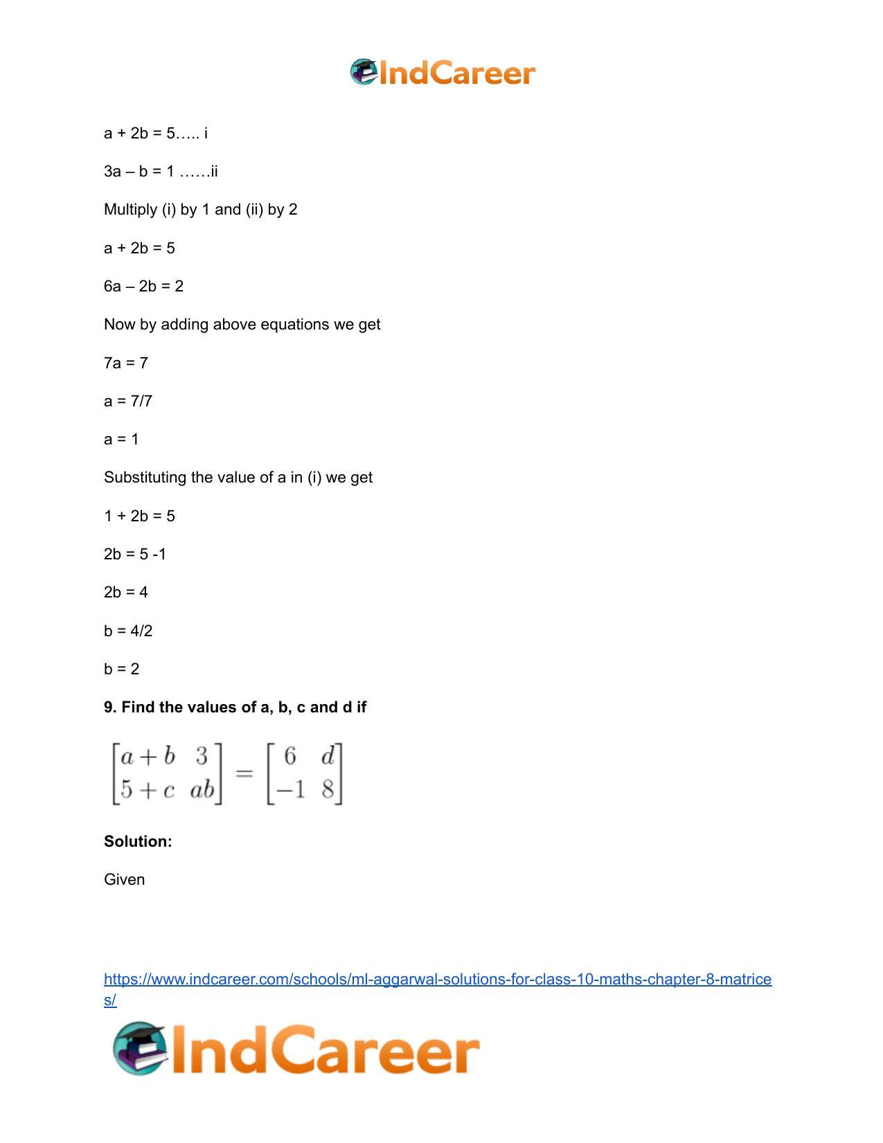 ML Aggarwal Solutions for Class 10 Maths Chapter 8- Matrices - Page 9