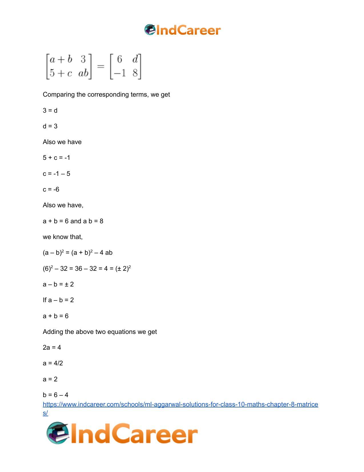 ML Aggarwal Solutions for Class 10 Maths Chapter 8- Matrices - Page 10