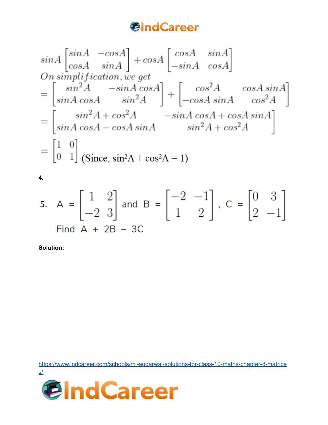 ML Aggarwal Solutions for Class 10 Maths Chapter 8- Matrices - Page 14