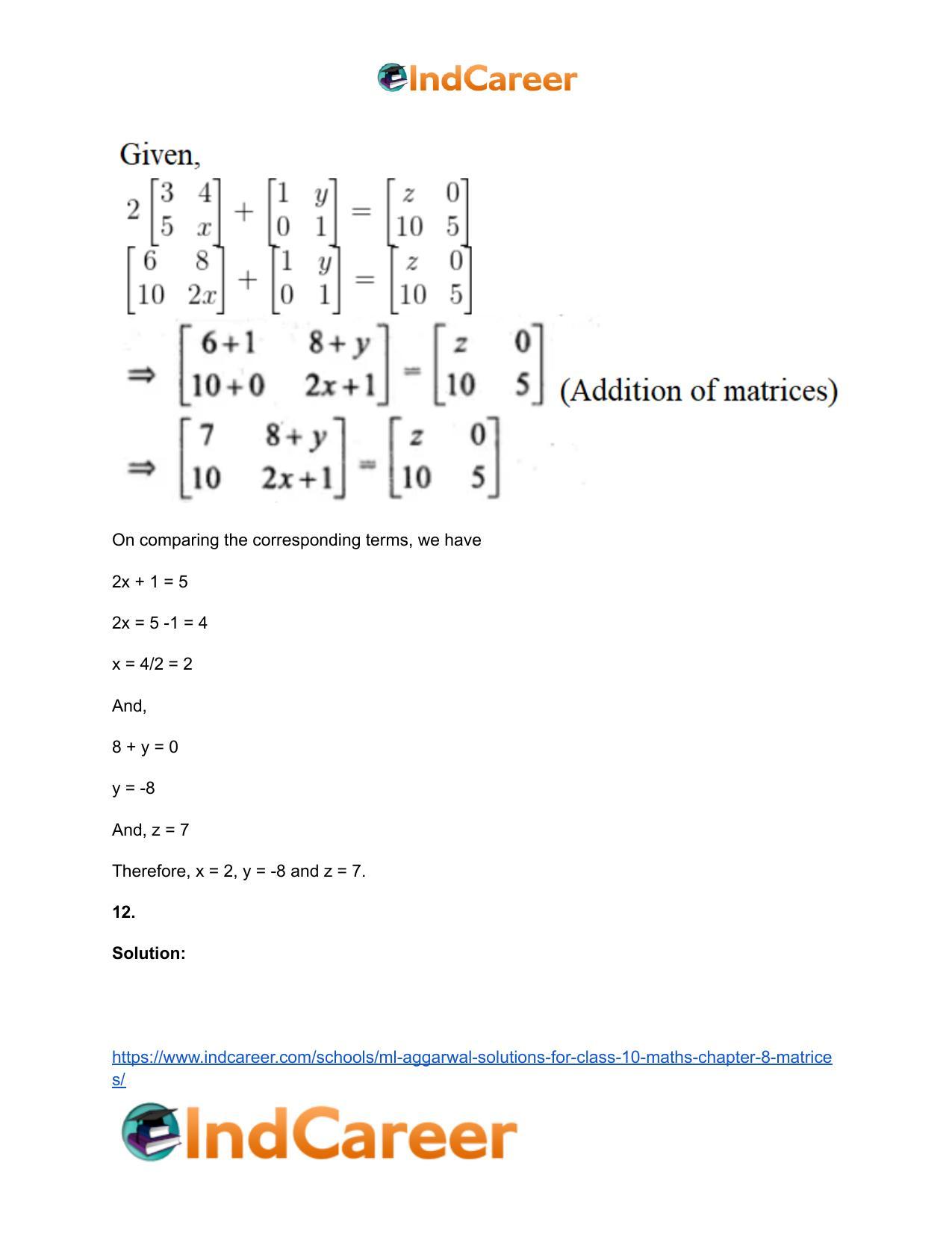 ML Aggarwal Solutions for Class 10 Maths Chapter 8- Matrices - Page 24