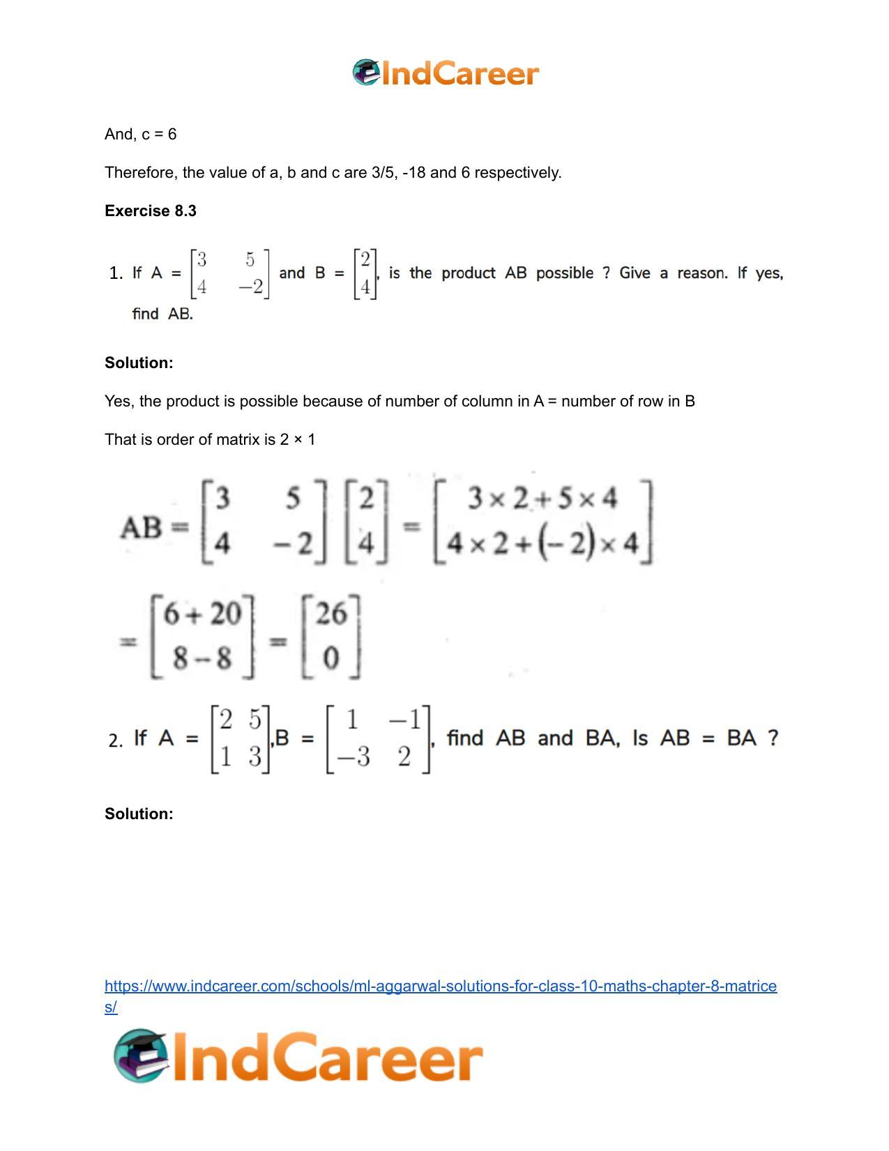 ML Aggarwal Solutions for Class 10 Maths Chapter 8- Matrices - Page 28
