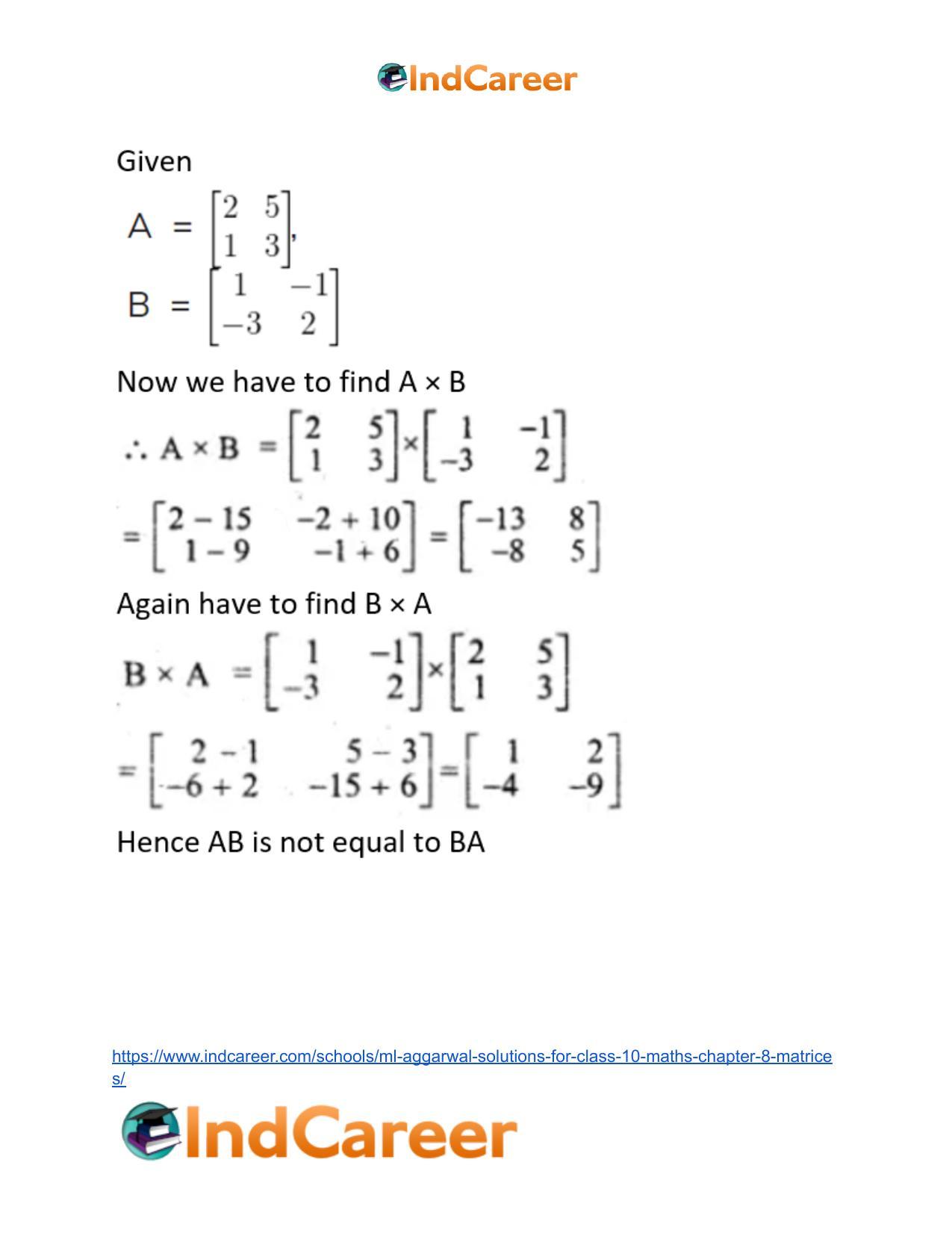 ML Aggarwal Solutions for Class 10 Maths Chapter 8- Matrices - Page 29