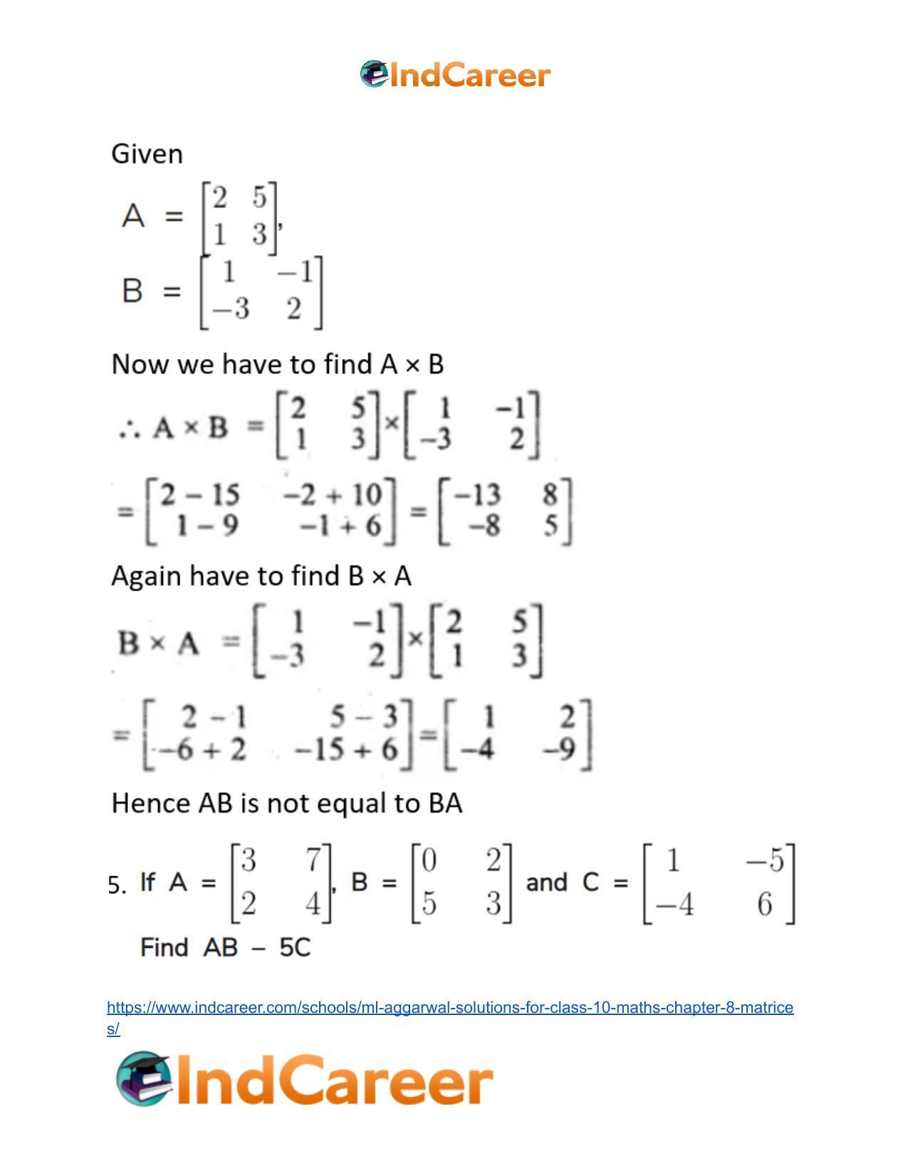 ML Aggarwal Solutions for Class 10 Maths Chapter 8- Matrices - Page 30