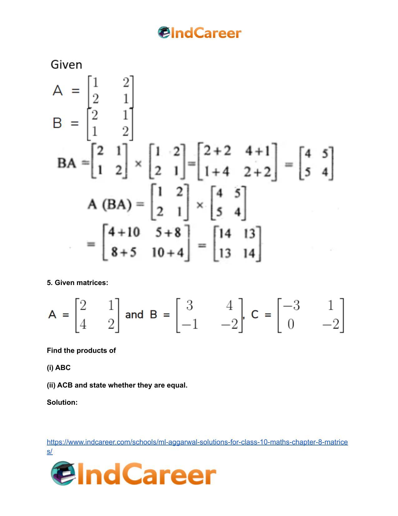ML Aggarwal Solutions for Class 10 Maths Chapter 8- Matrices - Page 32
