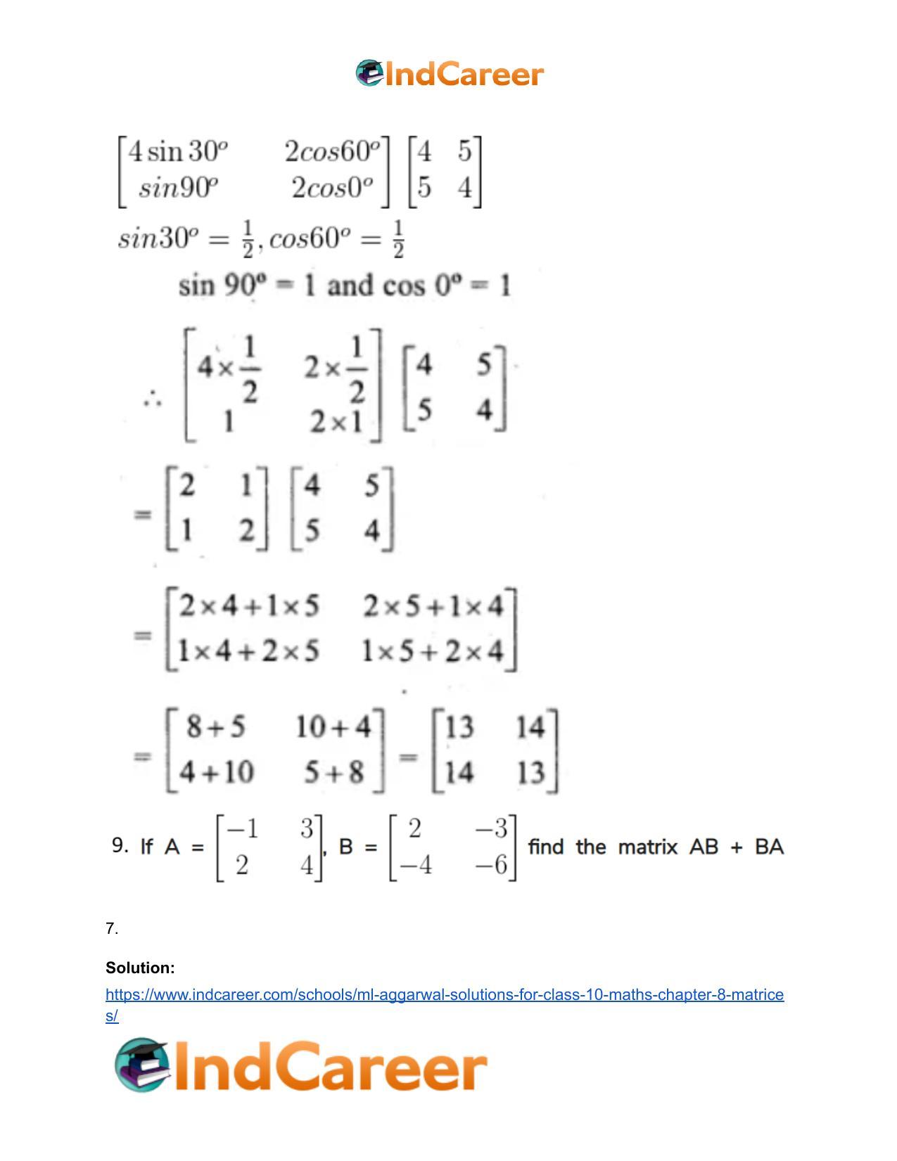 ML Aggarwal Solutions for Class 10 Maths Chapter 8- Matrices - Page 37