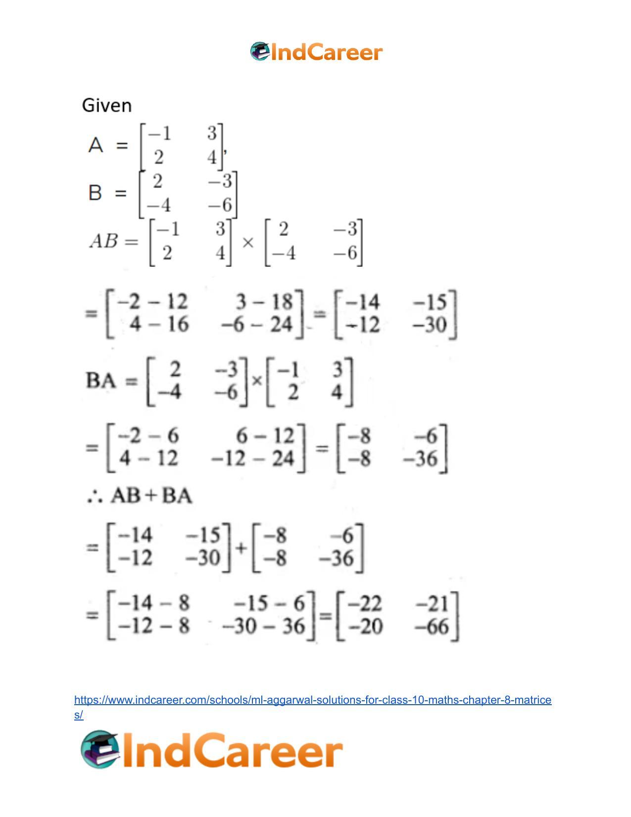 ML Aggarwal Solutions for Class 10 Maths Chapter 8- Matrices - Page 38