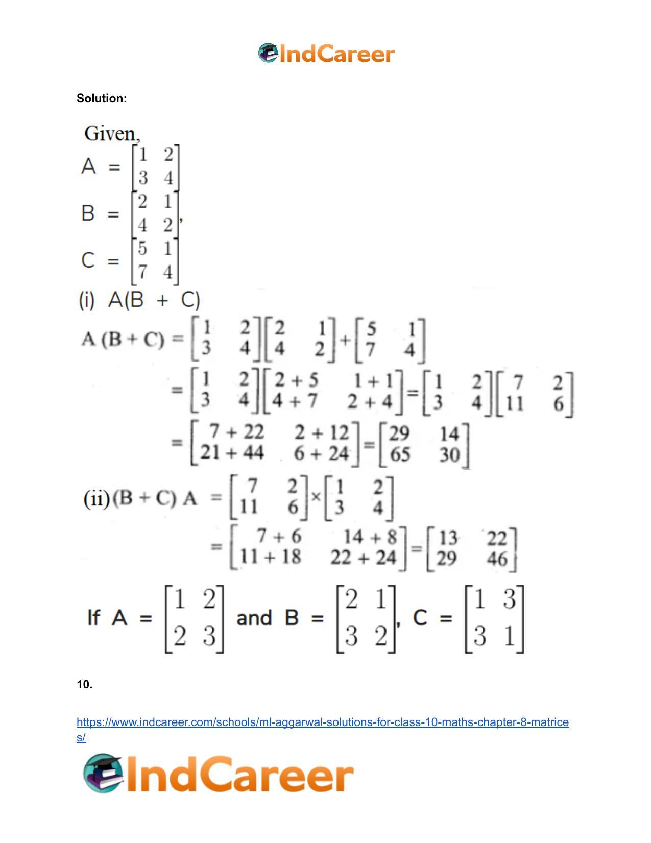 ML Aggarwal Solutions for Class 10 Maths Chapter 8- Matrices - Page 41