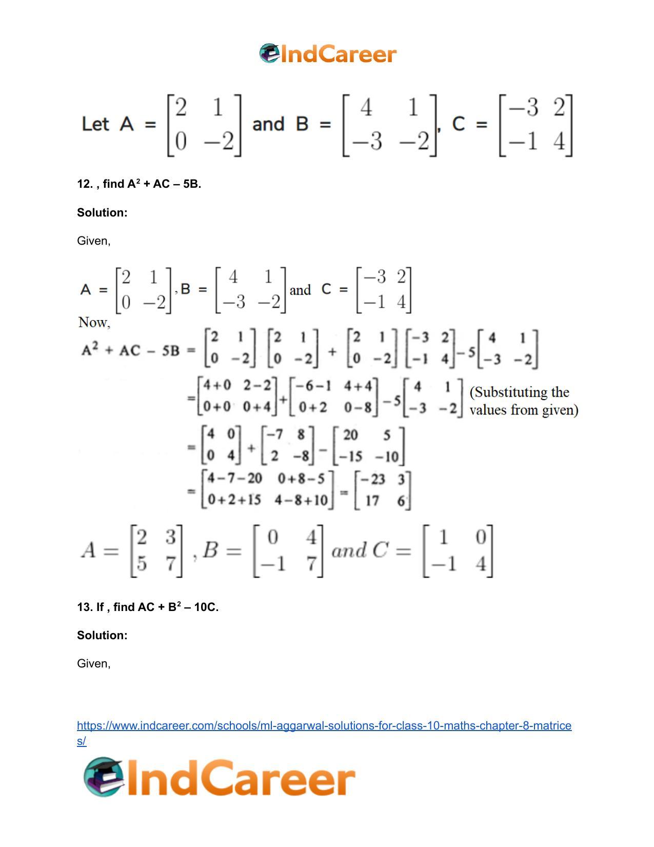 ML Aggarwal Solutions for Class 10 Maths Chapter 8- Matrices - Page 45