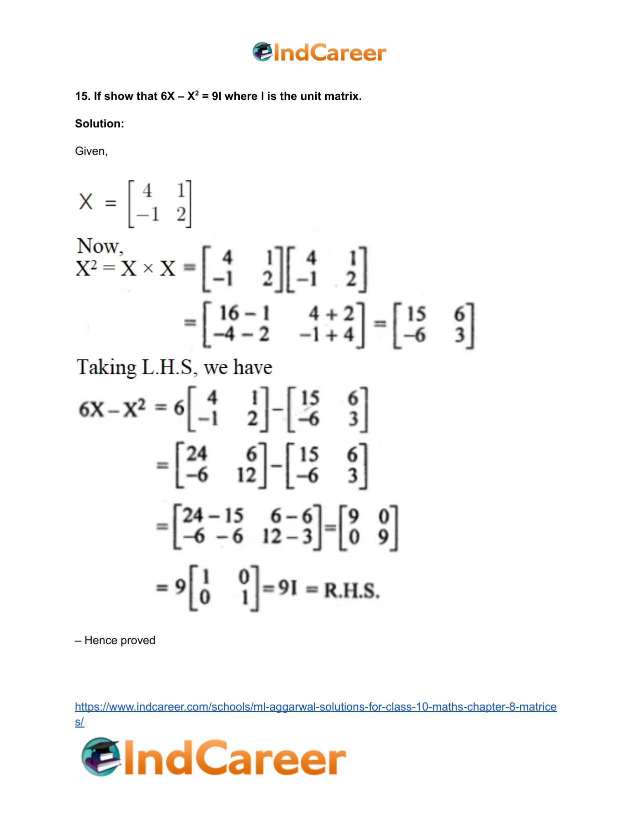 ML Aggarwal Solutions for Class 10 Maths Chapter 8- Matrices - Page 49