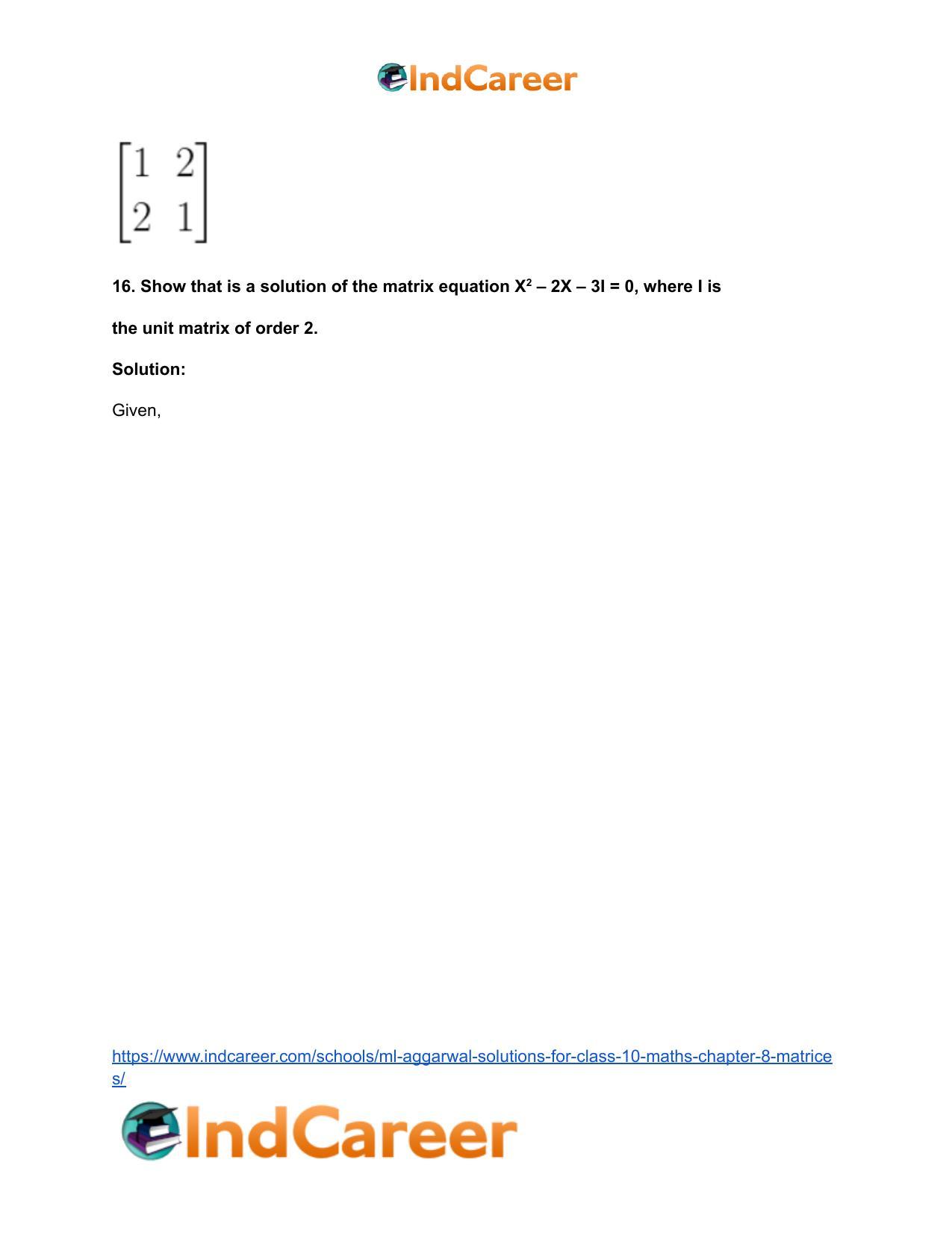 ML Aggarwal Solutions for Class 10 Maths Chapter 8- Matrices - Page 50