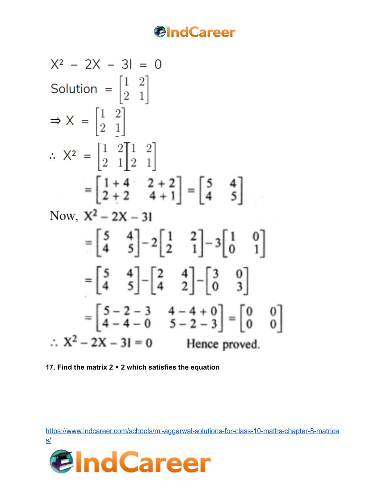 ML Aggarwal Solutions for Class 10 Maths Chapter 8- Matrices - Page 51