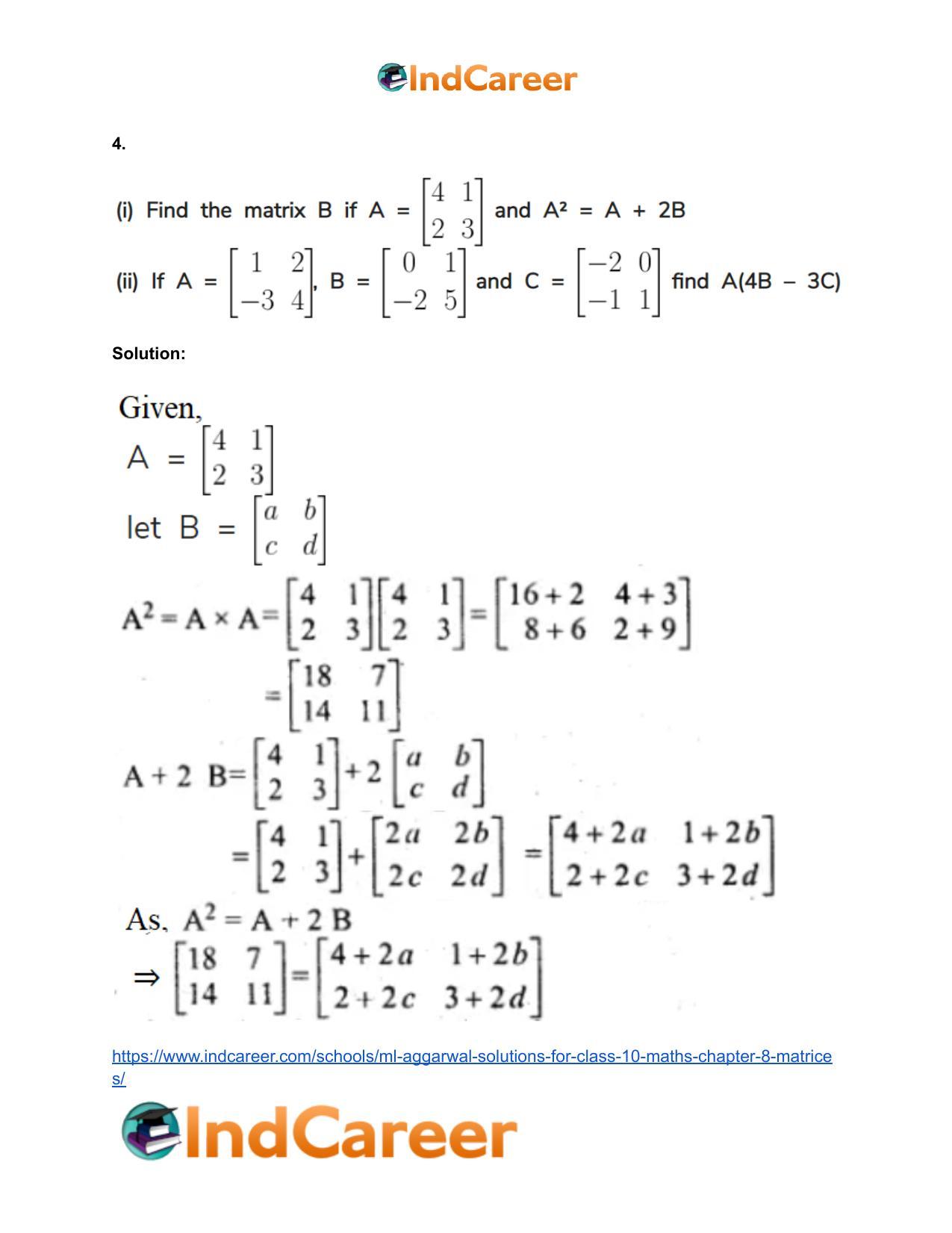 ML Aggarwal Solutions for Class 10 Maths Chapter 8- Matrices - Page 60