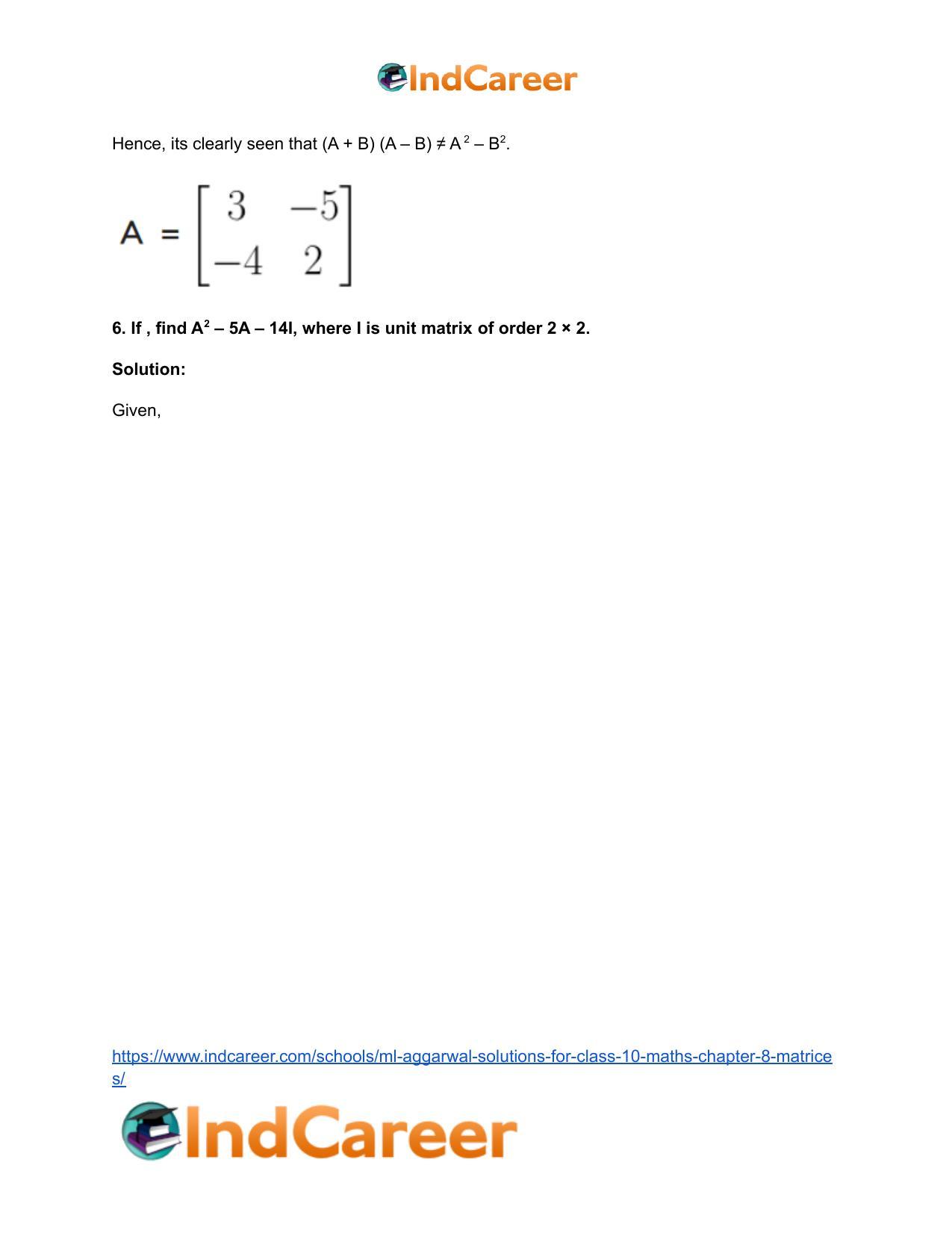ML Aggarwal Solutions for Class 10 Maths Chapter 8- Matrices - Page 65