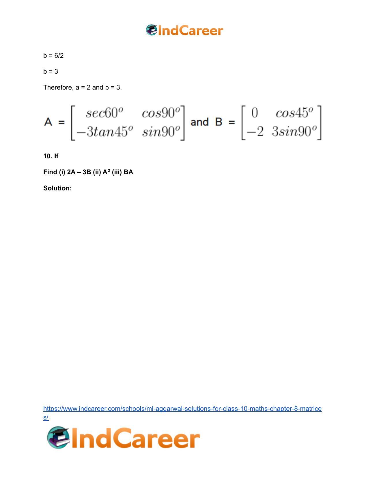 ML Aggarwal Solutions for Class 10 Maths Chapter 8- Matrices - Page 70