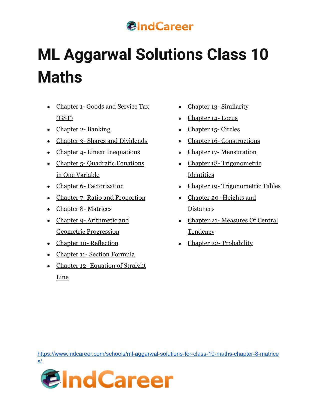 ML Aggarwal Solutions for Class 10 Maths Chapter 8- Matrices - Page 73