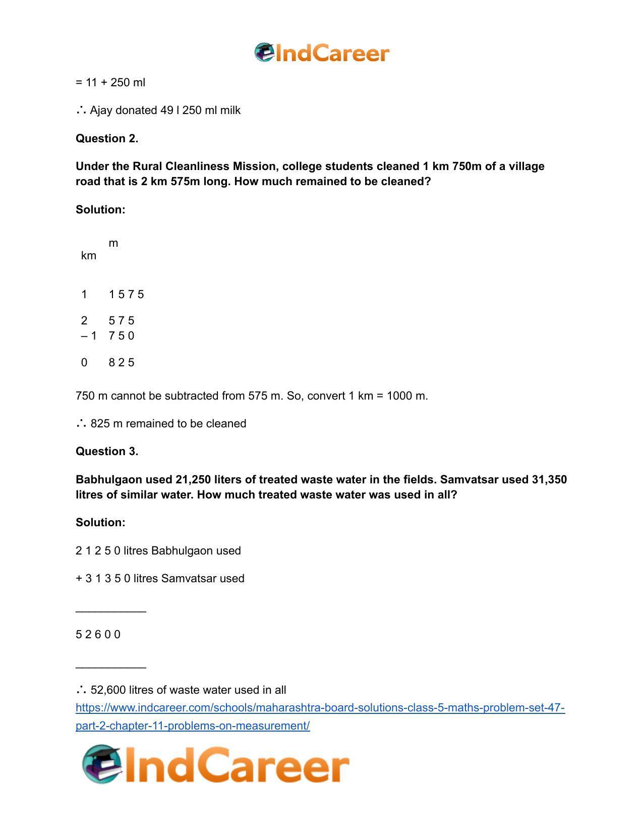 Maharashtra Board Solutions Class 5-Maths (Problem Set 47) - Part 2: Chapter 11- Problems on Measurement - Page 3