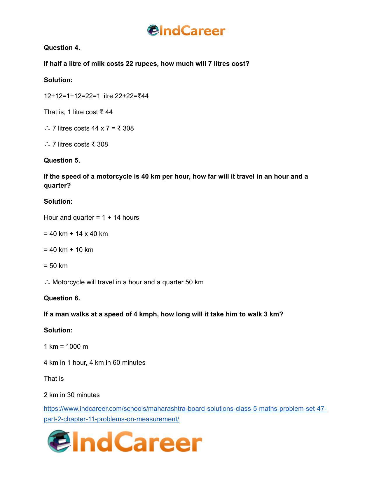 Maharashtra Board Solutions Class 5-Maths (Problem Set 47) - Part 2: Chapter 11- Problems on Measurement - Page 4