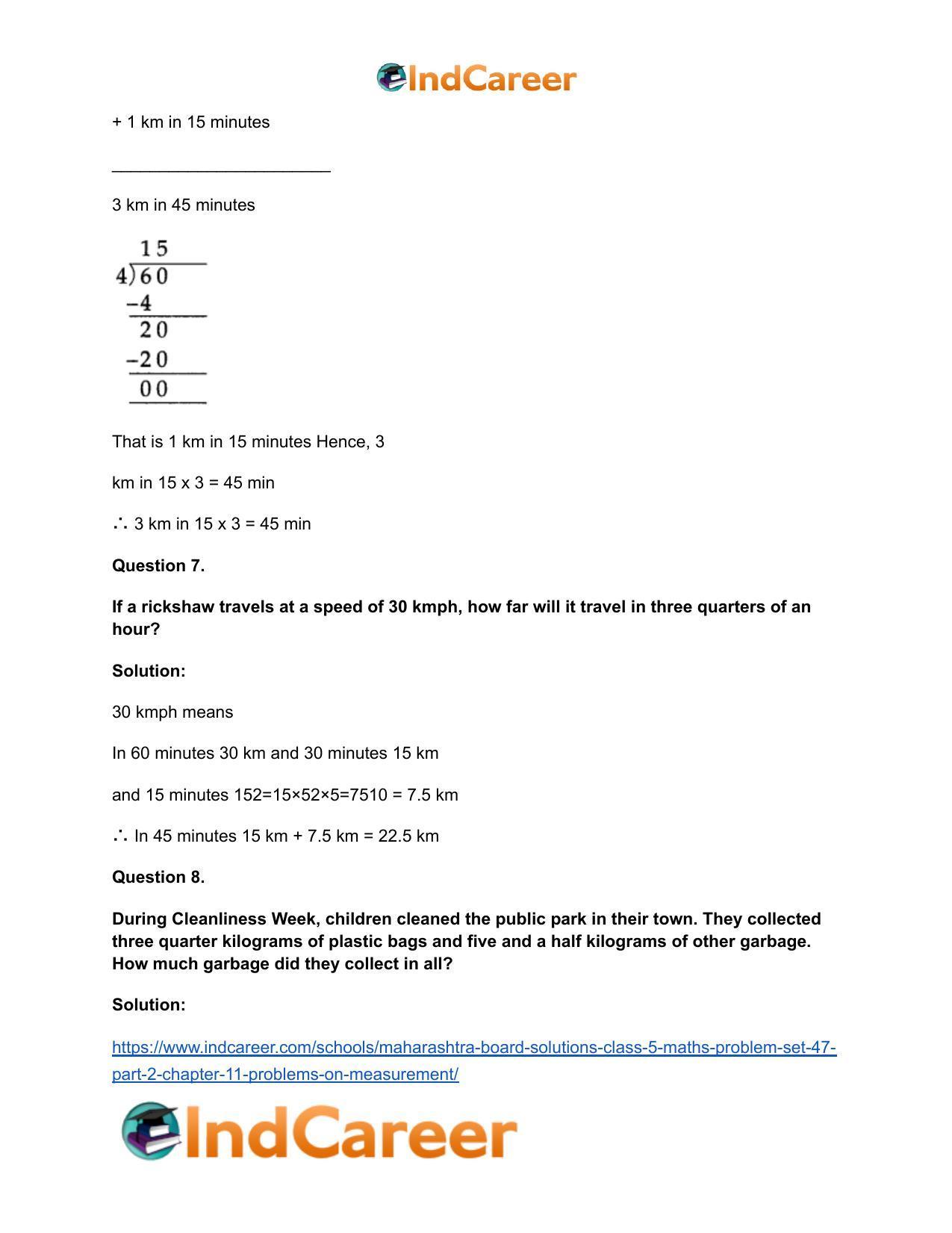 Maharashtra Board Solutions Class 5-Maths (Problem Set 47) - Part 2: Chapter 11- Problems on Measurement - Page 5