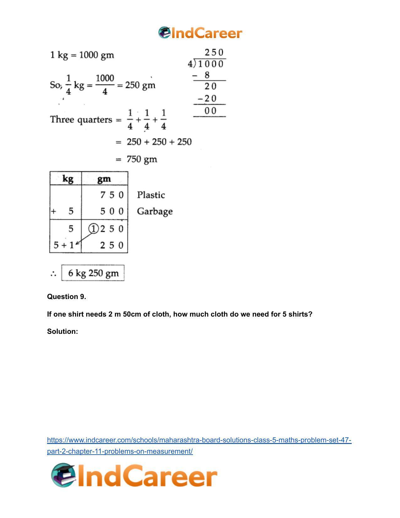 Maharashtra Board Solutions Class 5-Maths (Problem Set 47) - Part 2: Chapter 11- Problems on Measurement - Page 6