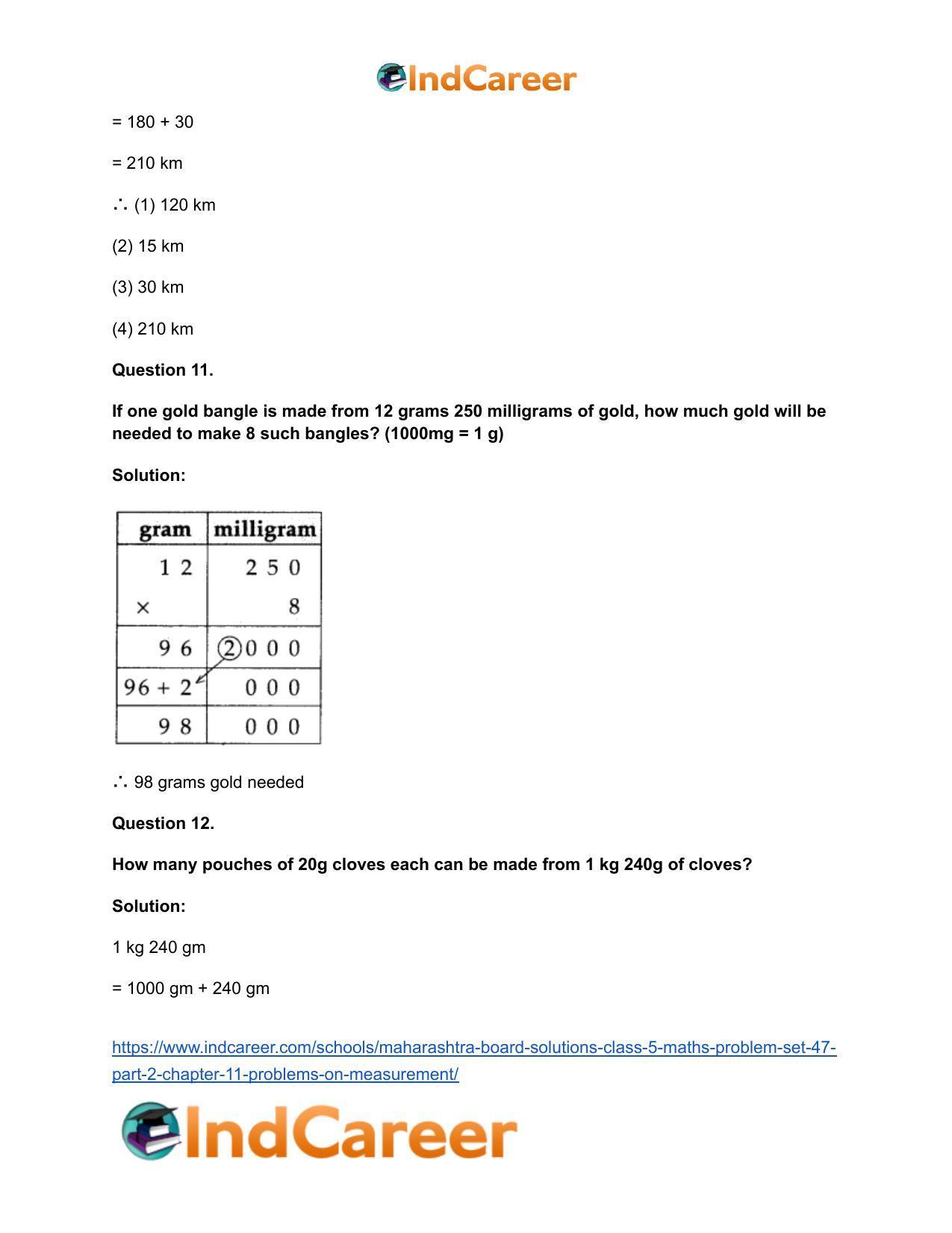 Maharashtra Board Solutions Class 5-Maths (Problem Set 47) - Part 2: Chapter 11- Problems on Measurement - Page 8