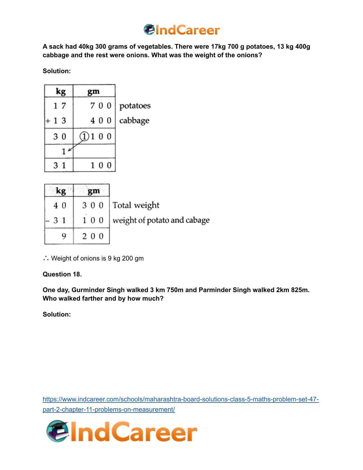 Maharashtra Board Solutions Class 5-Maths (Problem Set 47) - Part 2: Chapter 11- Problems on Measurement - Page 12