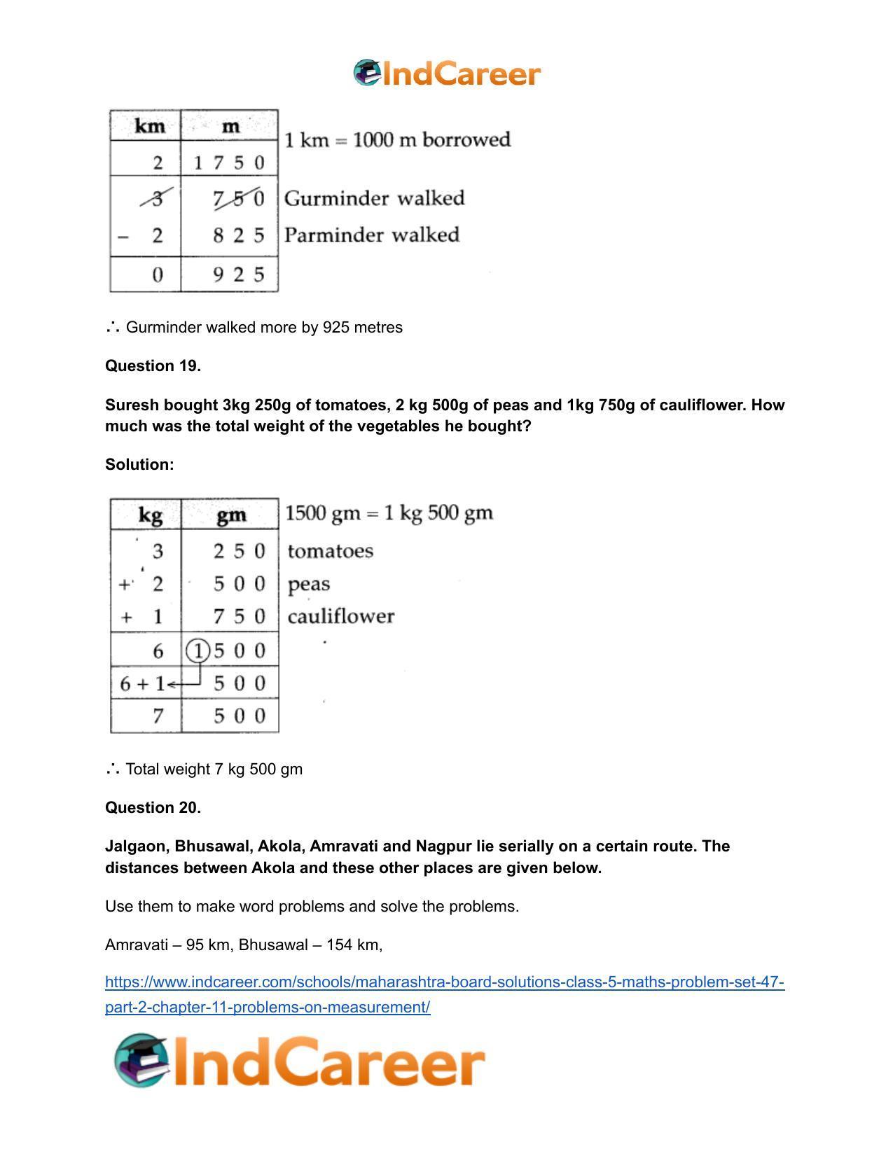 Maharashtra Board Solutions Class 5-Maths (Problem Set 47) - Part 2: Chapter 11- Problems on Measurement - Page 13