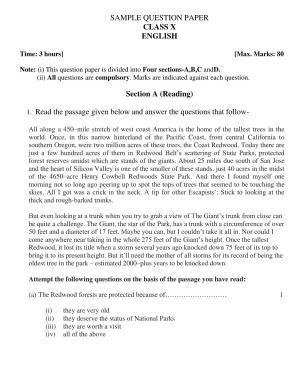 UBSE Class 10 English 2023 Model Paper