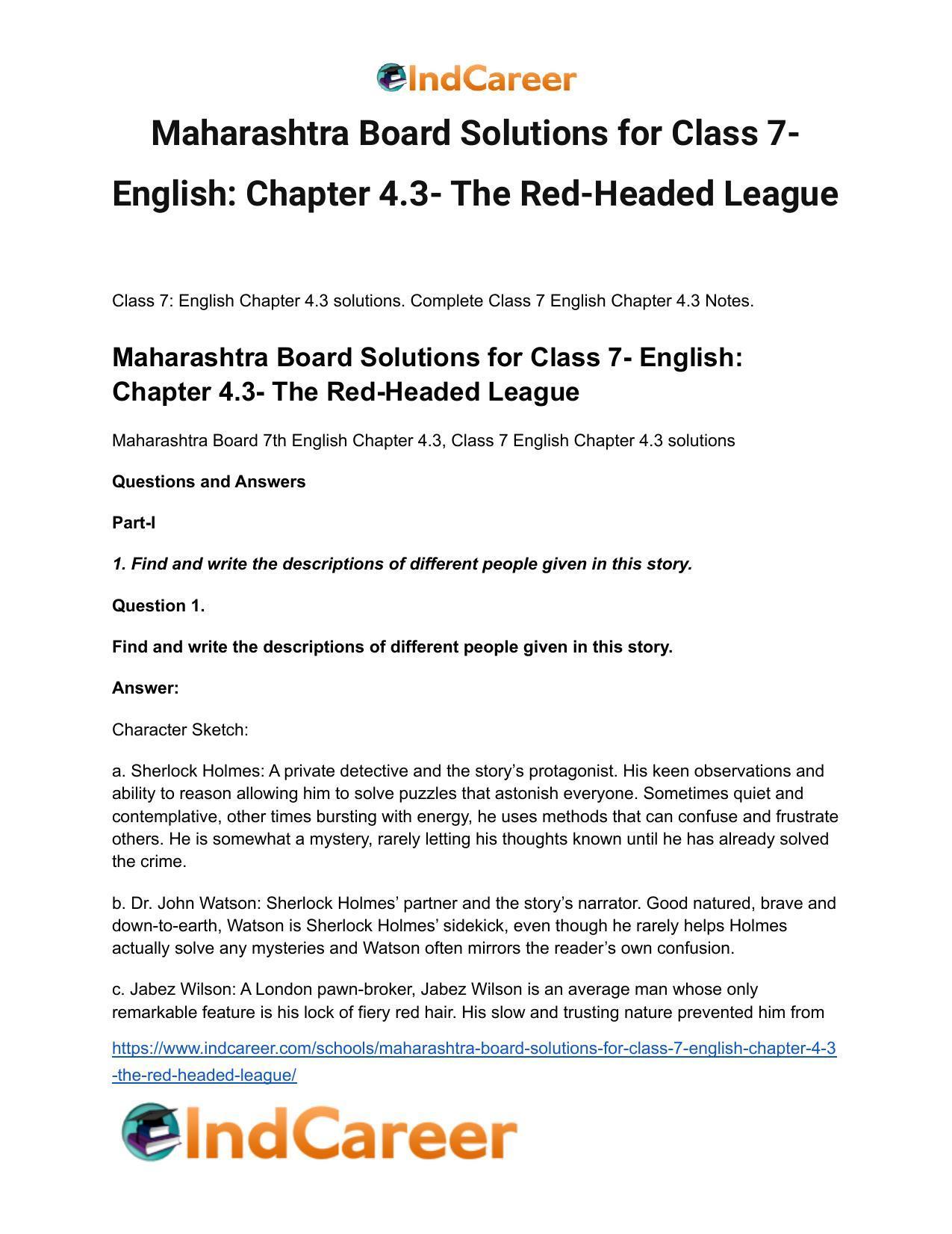 Maharashtra Board Solutions for Class 7- English: Chapter 4.3- The Red-Headed League - Page 2