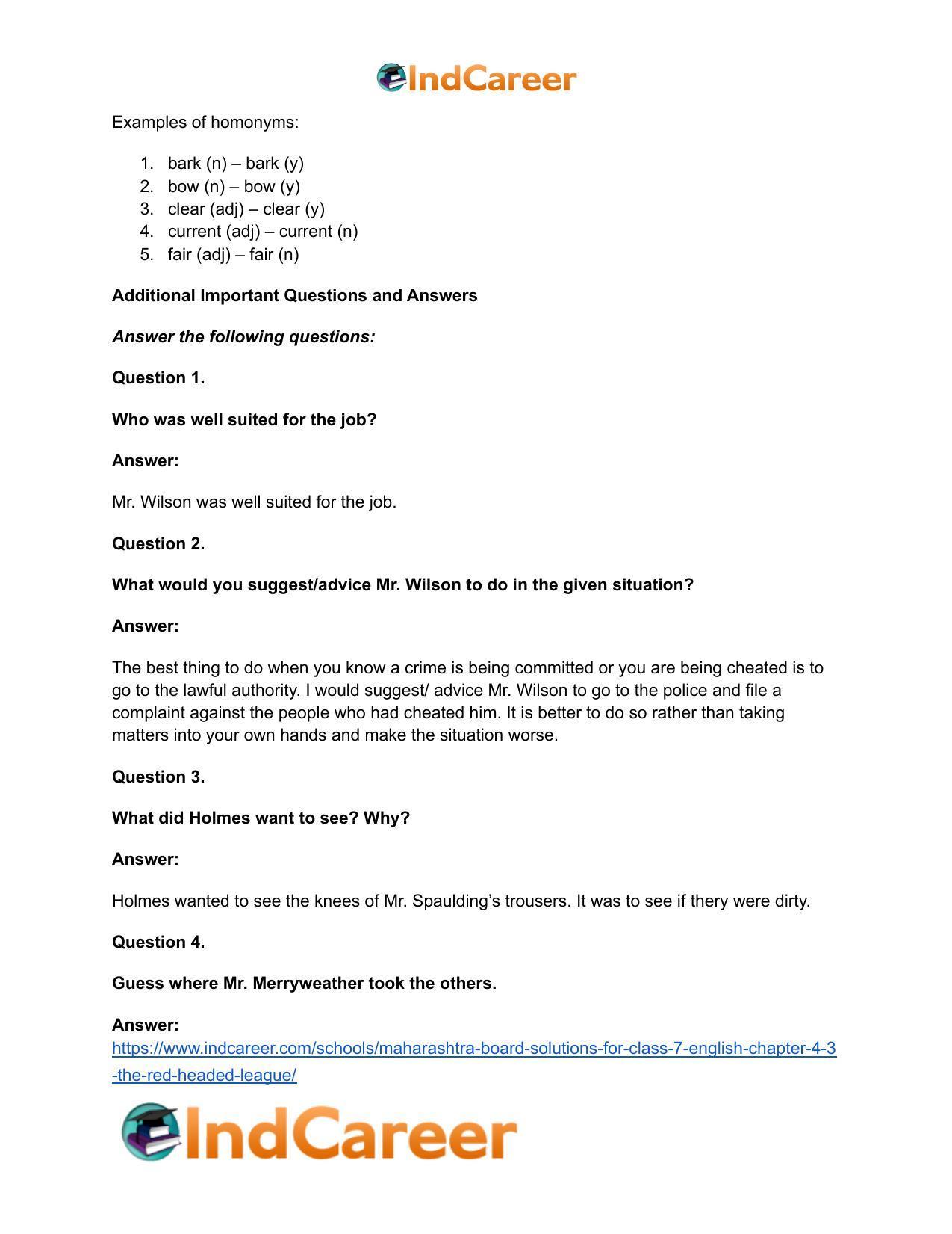 Maharashtra Board Solutions for Class 7- English: Chapter 4.3- The Red-Headed League - Page 15