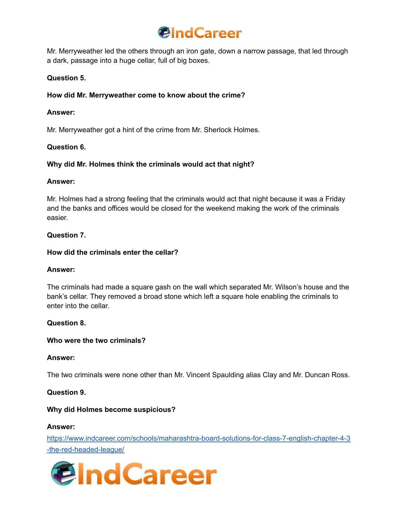 Maharashtra Board Solutions for Class 7- English: Chapter 4.3- The Red-Headed League - Page 16