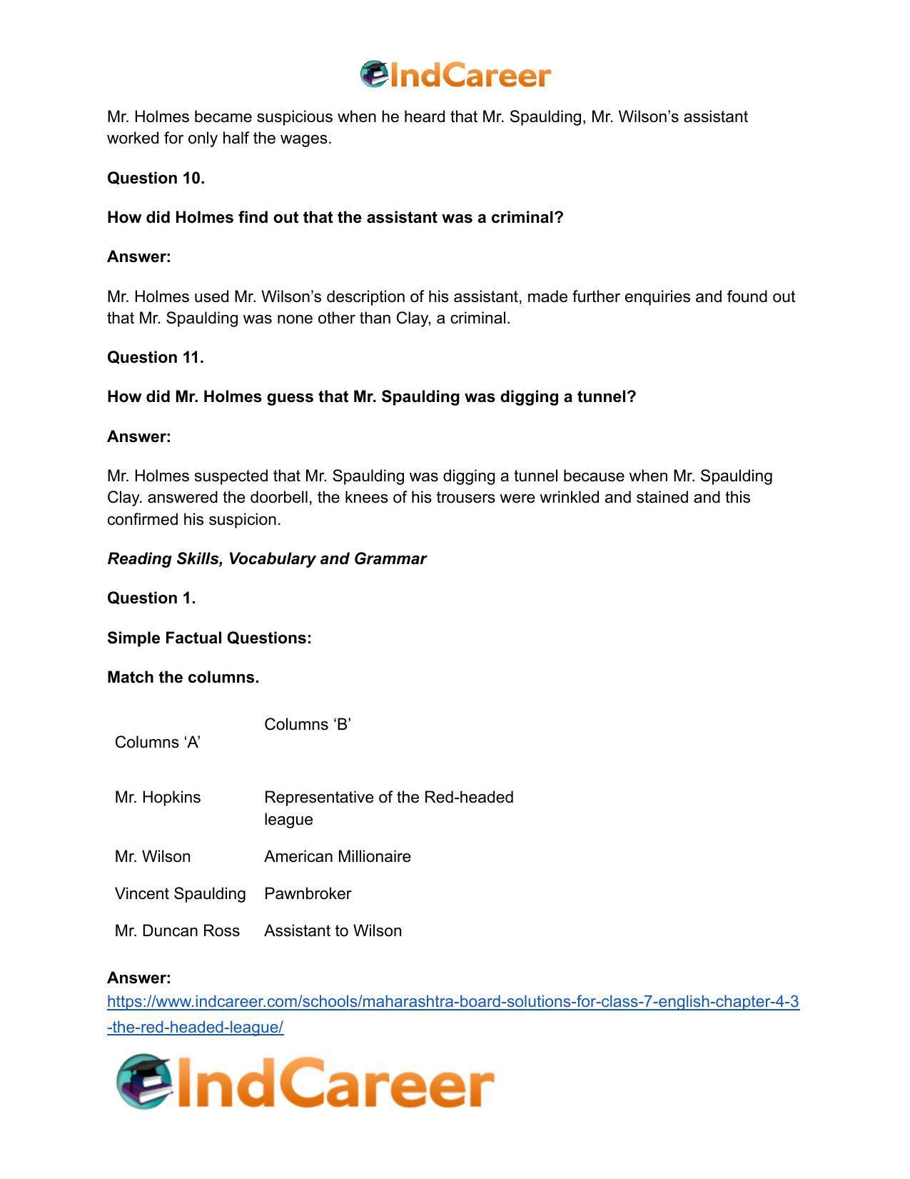 Maharashtra Board Solutions for Class 7- English: Chapter 4.3- The Red-Headed League - Page 17