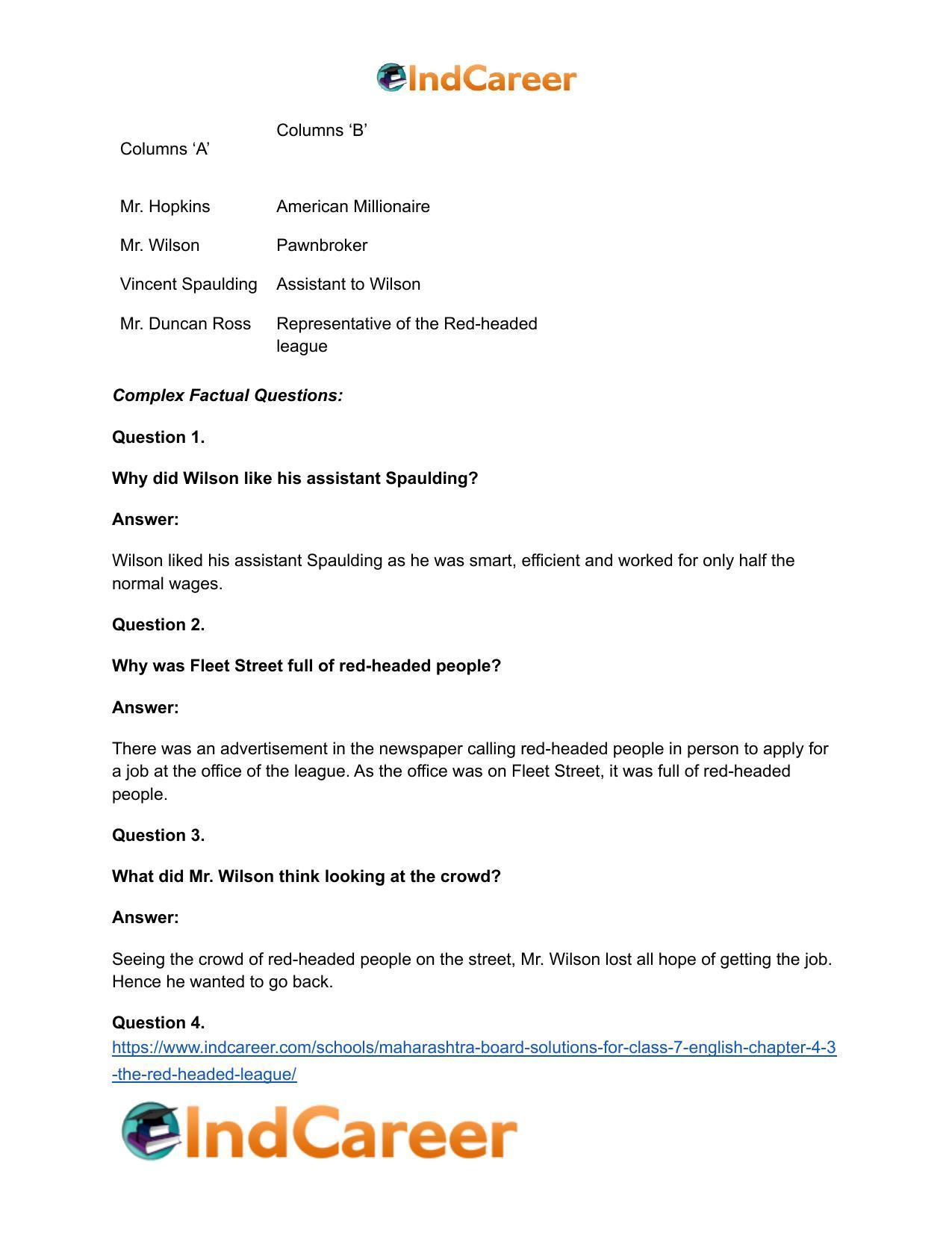 Maharashtra Board Solutions for Class 7- English: Chapter 4.3- The Red-Headed League - Page 18