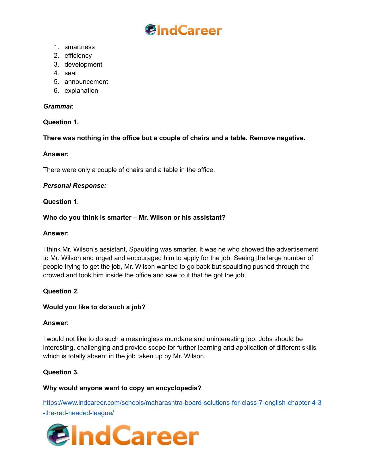Maharashtra Board Solutions for Class 7- English: Chapter 4.3- The Red-Headed League - Page 20