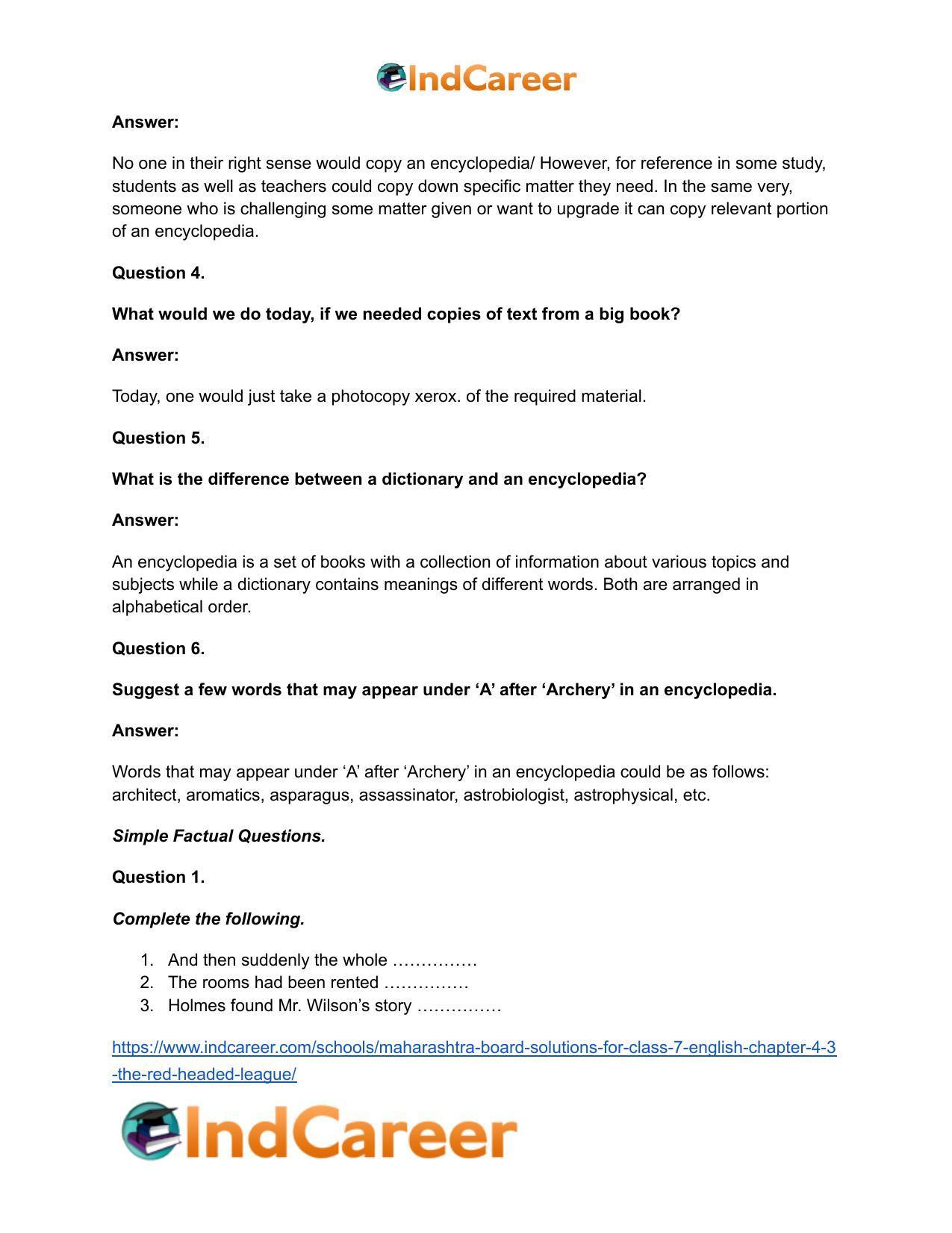 Maharashtra Board Solutions for Class 7- English: Chapter 4.3- The Red-Headed League - Page 21