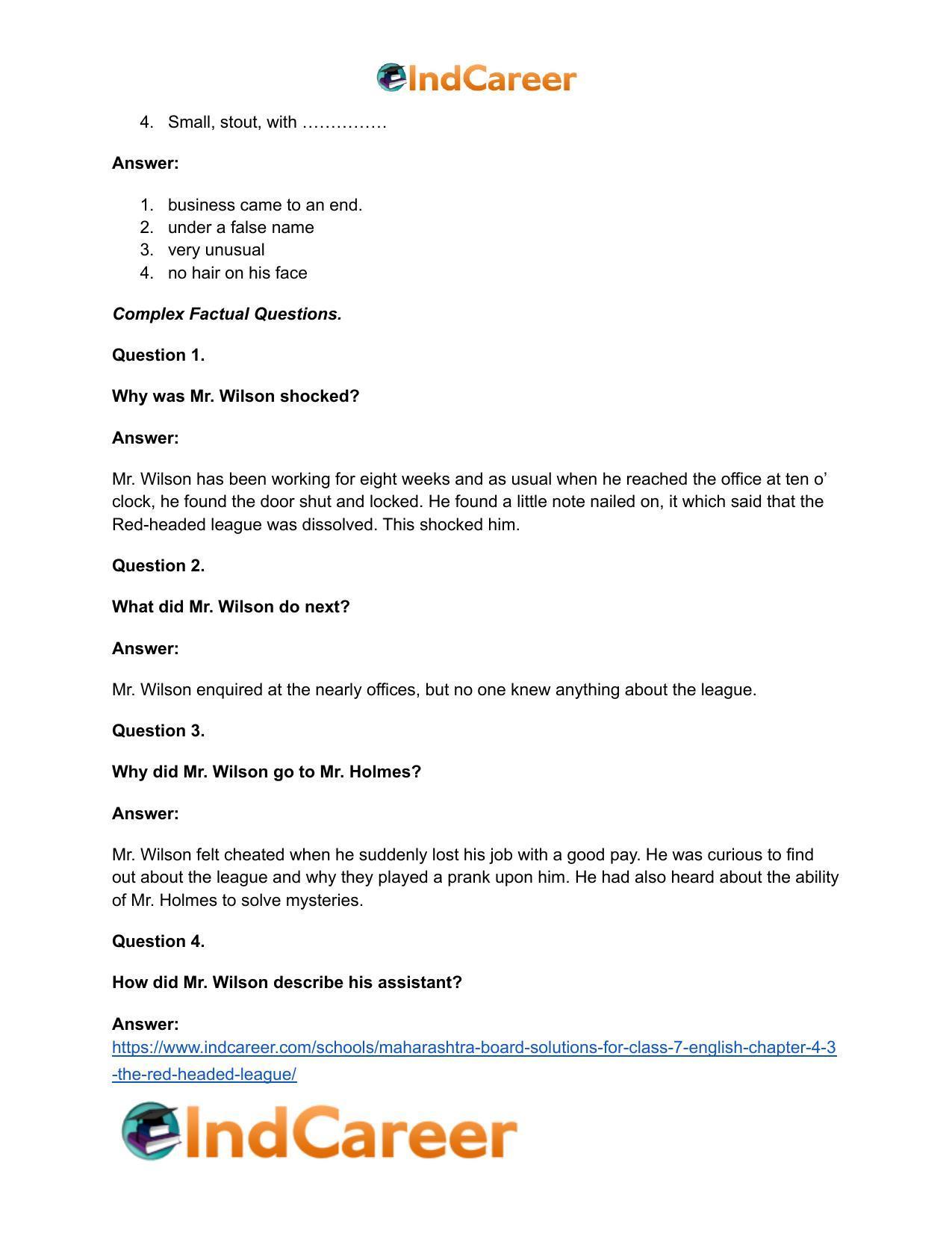 Maharashtra Board Solutions for Class 7- English: Chapter 4.3- The Red-Headed League - Page 22