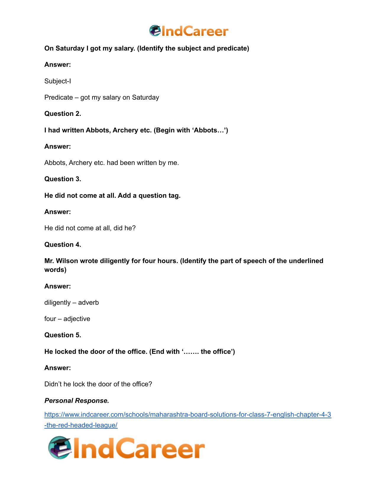 Maharashtra Board Solutions for Class 7- English: Chapter 4.3- The Red-Headed League - Page 24