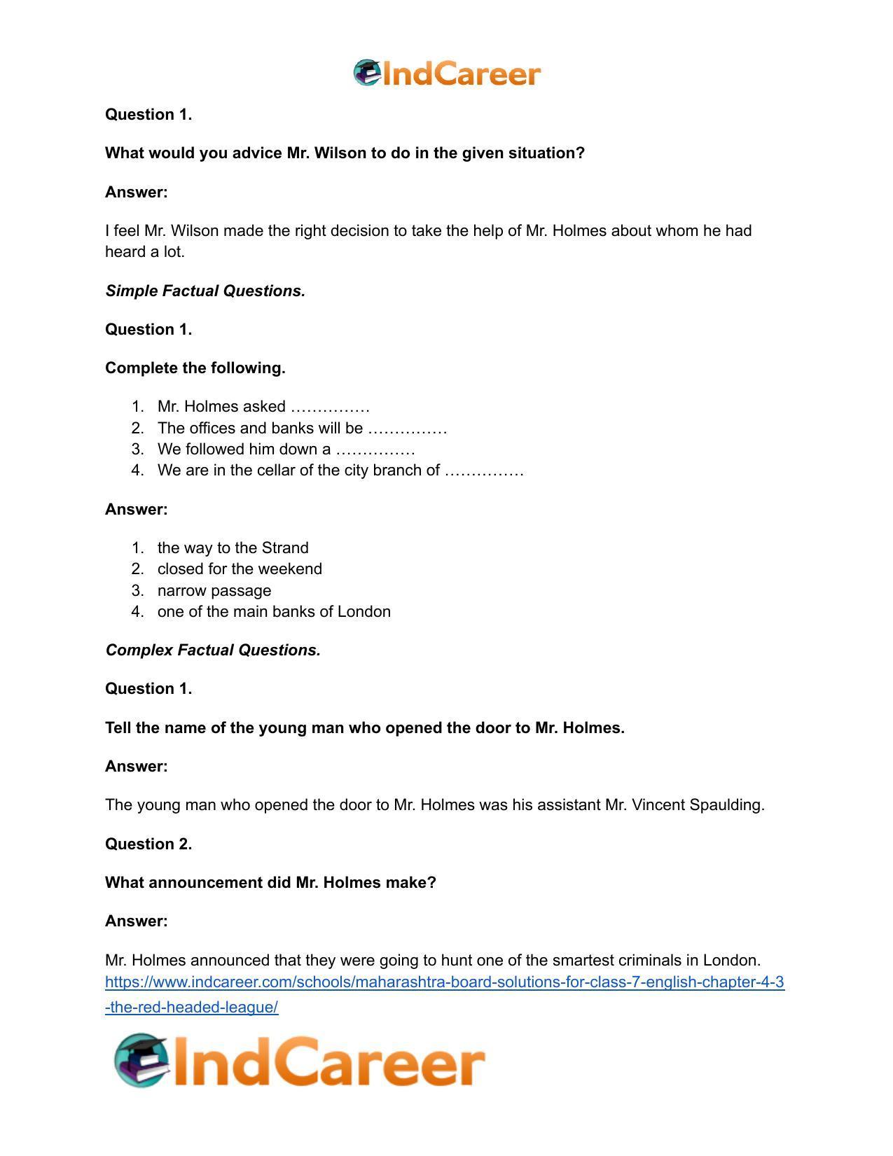 Maharashtra Board Solutions for Class 7- English: Chapter 4.3- The Red-Headed League - Page 25