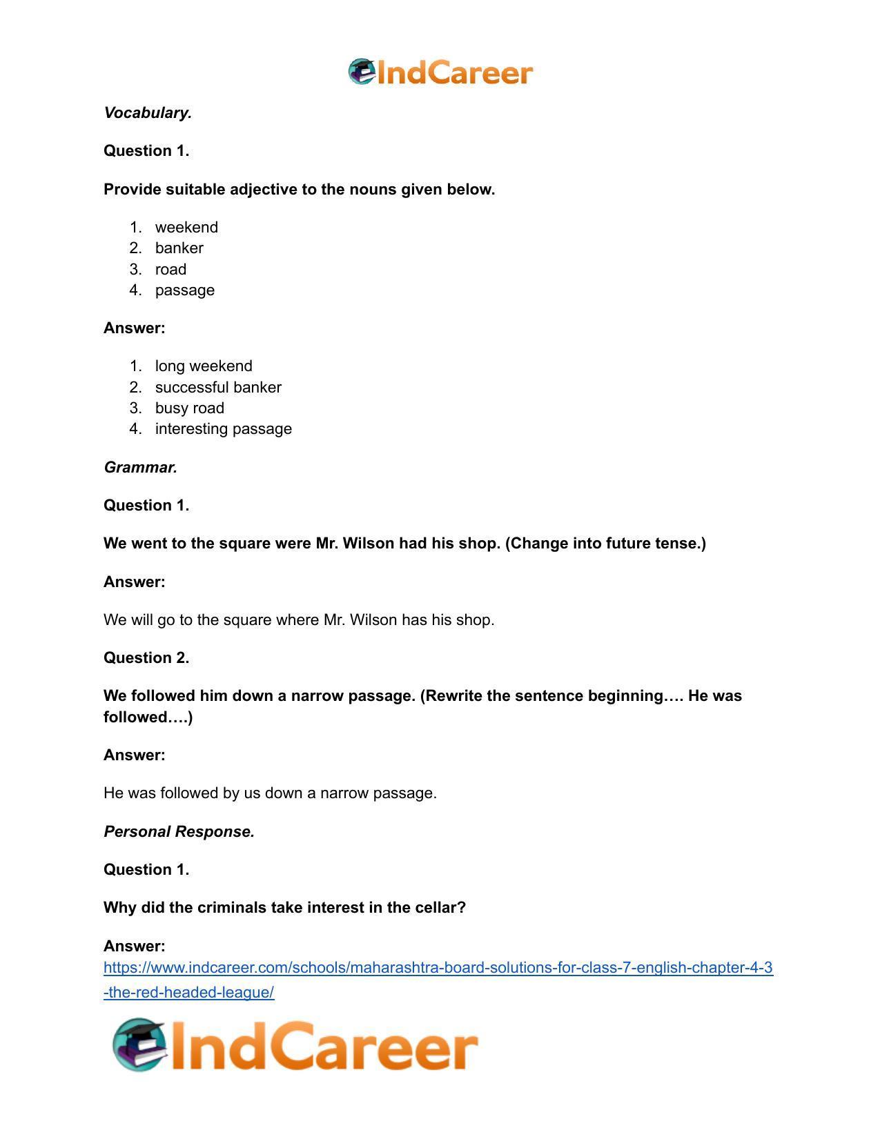 Maharashtra Board Solutions for Class 7- English: Chapter 4.3- The Red-Headed League - Page 26