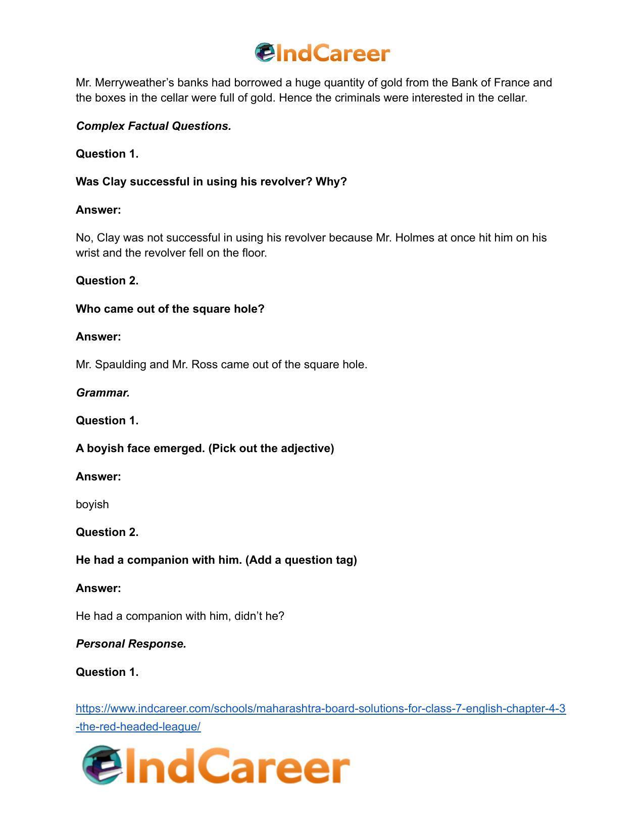 Maharashtra Board Solutions for Class 7- English: Chapter 4.3- The Red-Headed League - Page 27