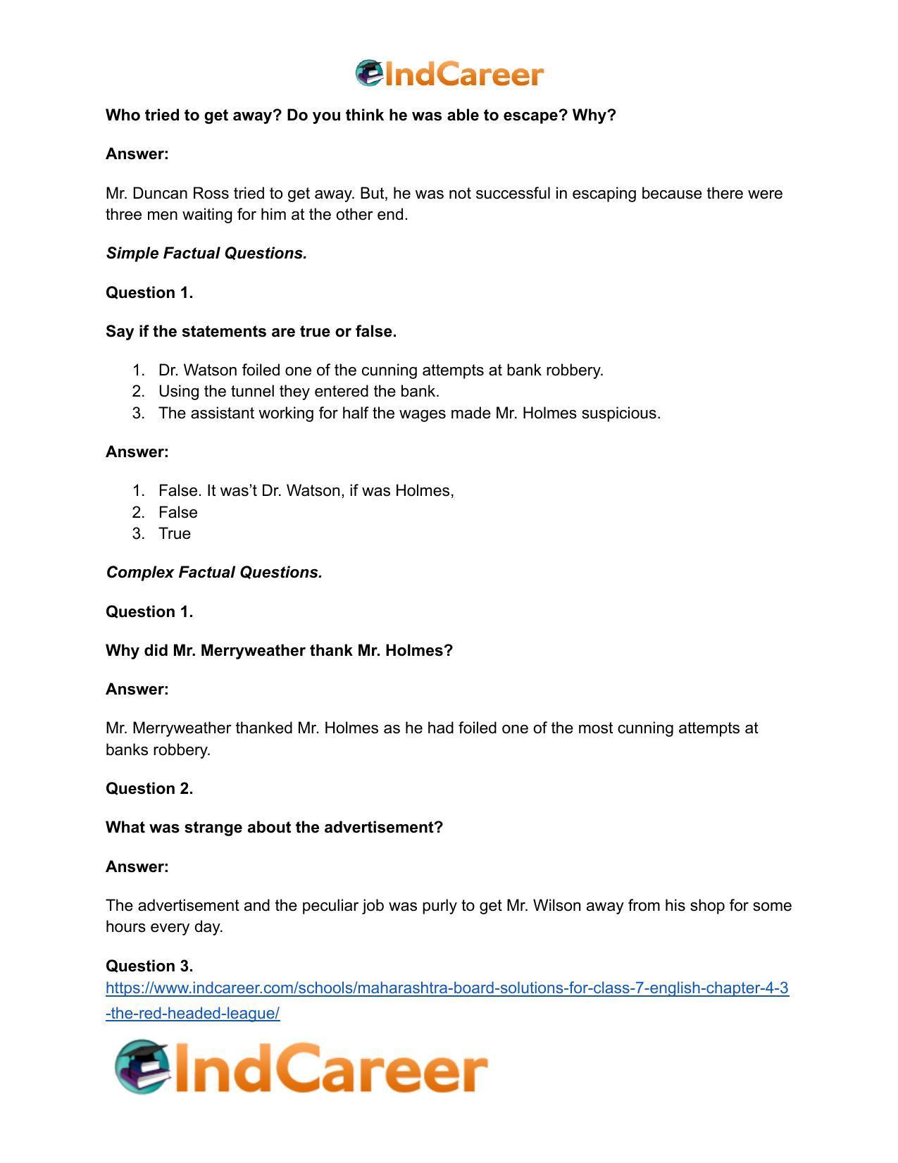 Maharashtra Board Solutions for Class 7- English: Chapter 4.3- The Red-Headed League - Page 28