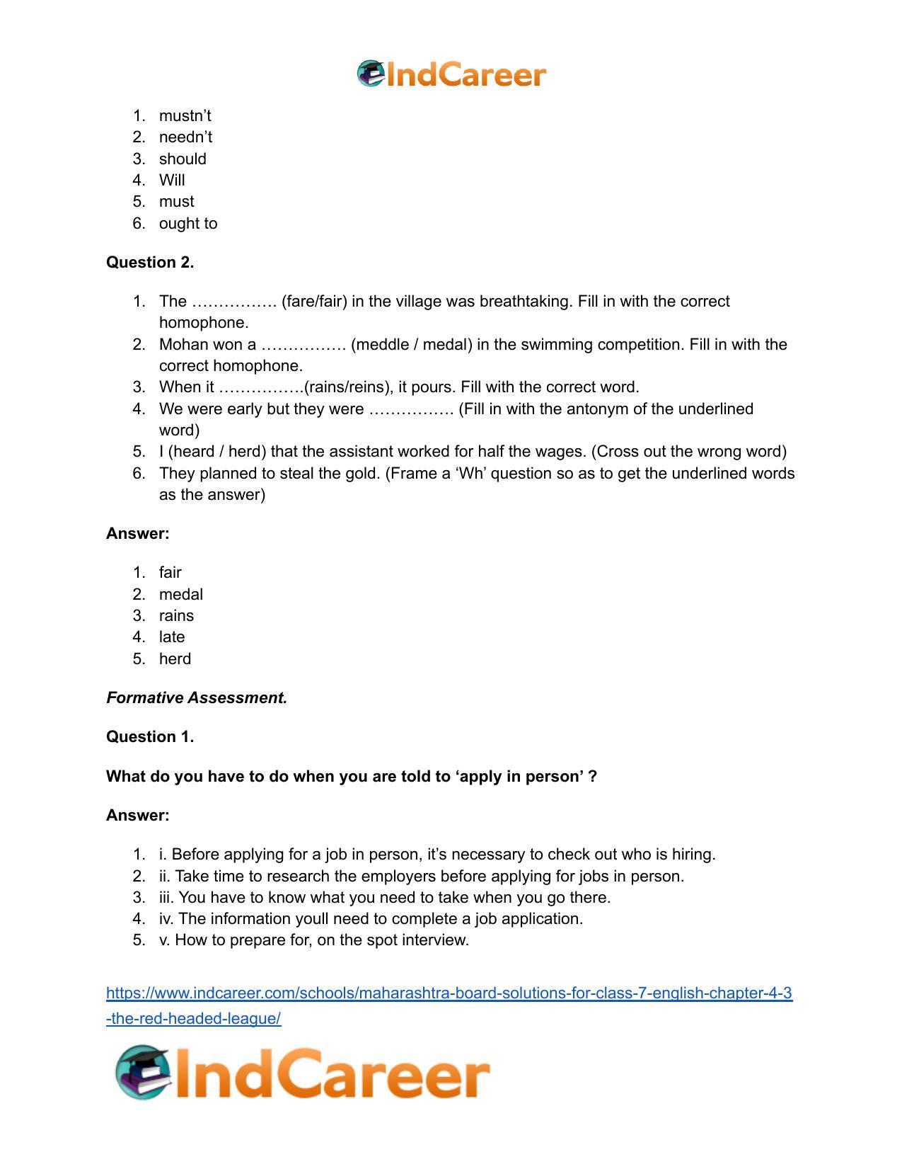 Maharashtra Board Solutions for Class 7- English: Chapter 4.3- The Red-Headed League - Page 31