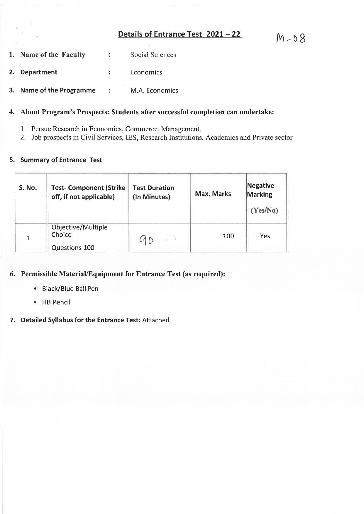 JMI Entrance Exam M08-M.A.(Economics) Syllabus - Page 1