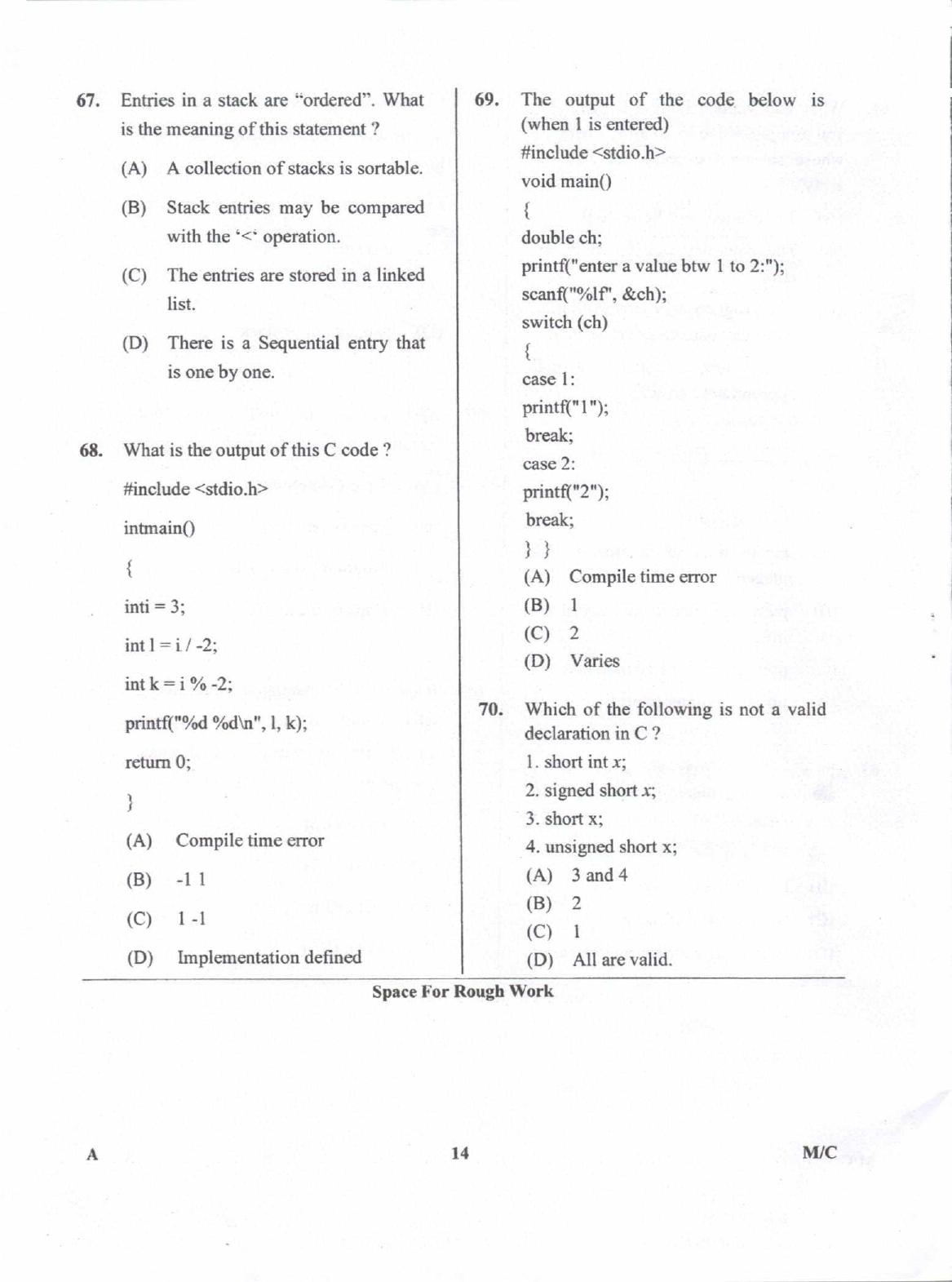 Karnataka PGCET 2018 Mathematics and Computer Science Question Paper - Page 14